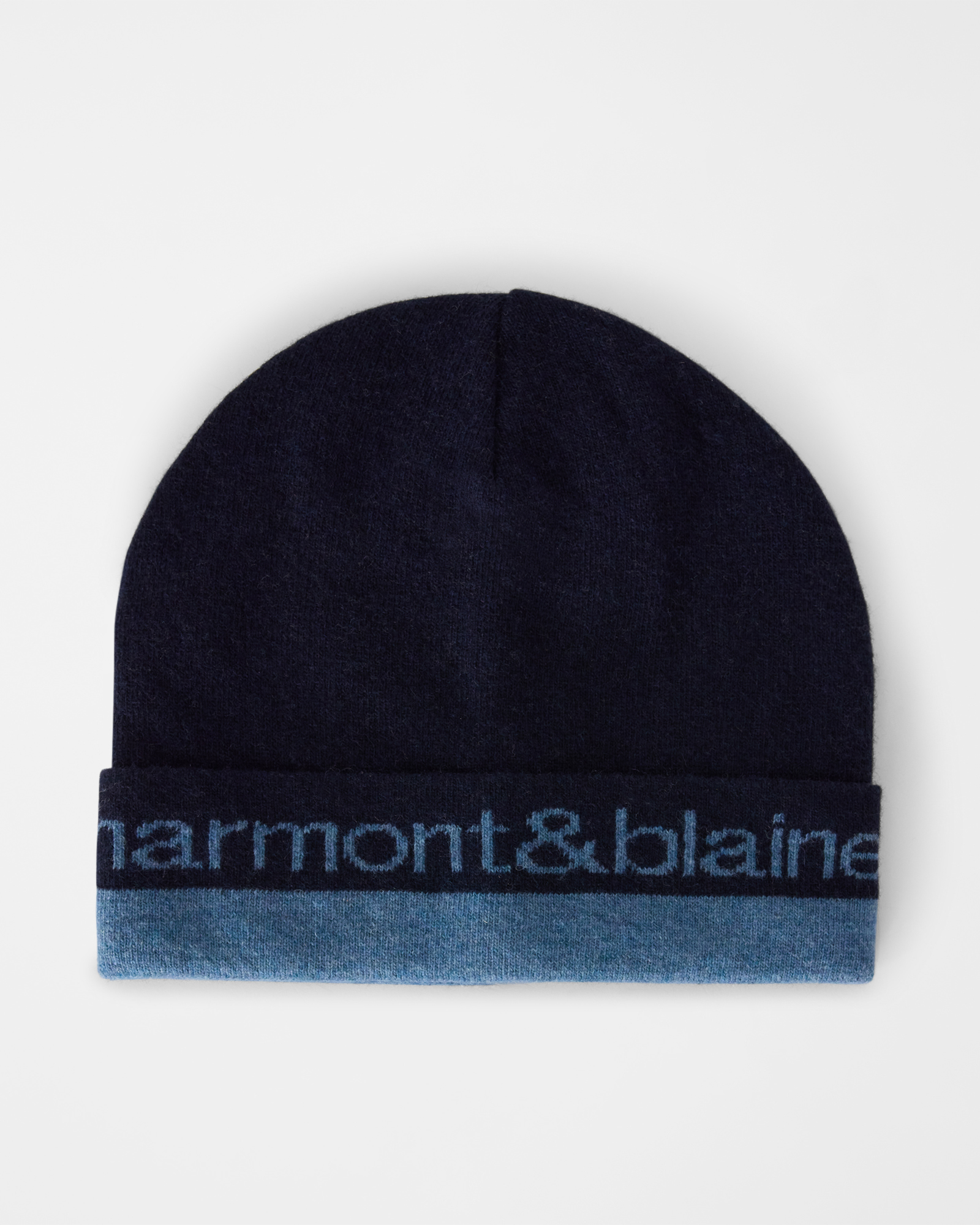 Men&rsquo;s navy blue wool beanie with jacquard logo
