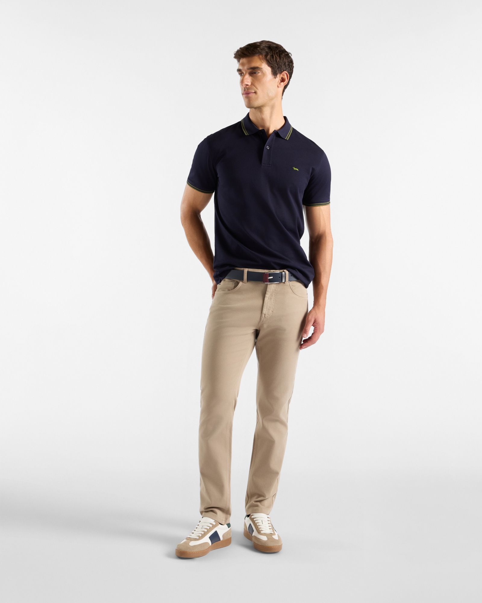 Men&rsquo;s narrow-fit stretch cotton 5-pocket trousers, BEIGE, large