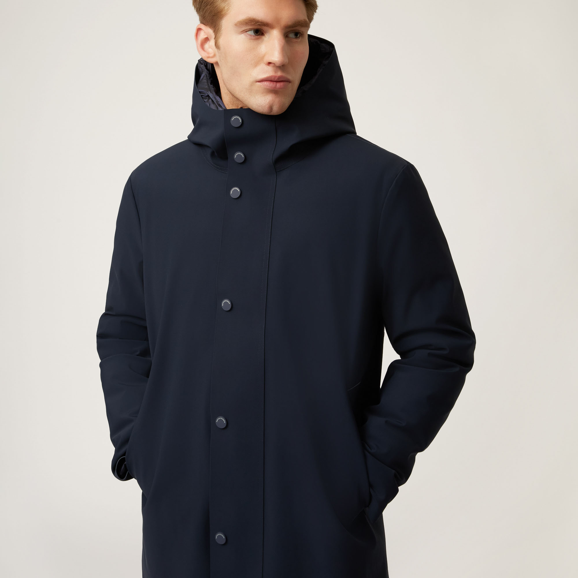 Trench Tecnico In Piuma Con Cappuccio, Blu Navy, large image number 2