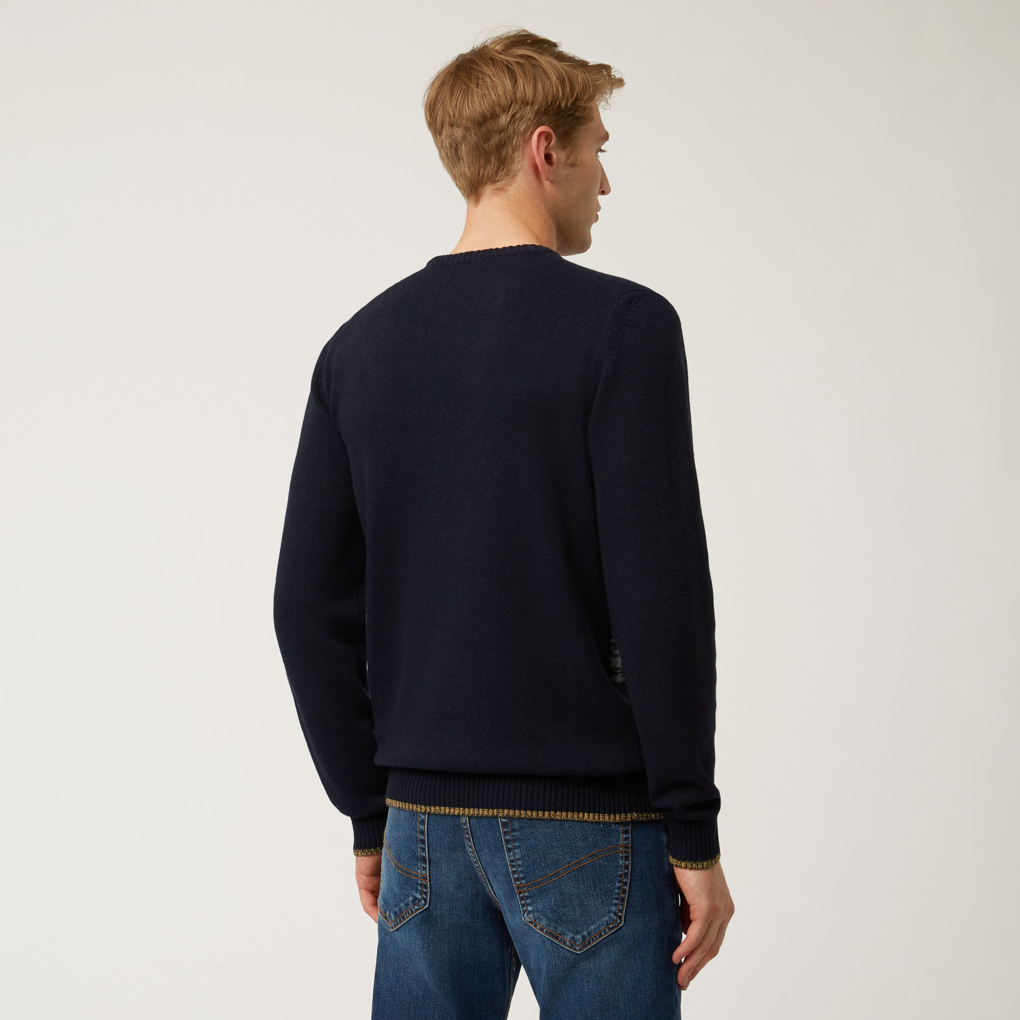 Staggered-Stripe Crew-Neck Pullover, Blue, large image number 1