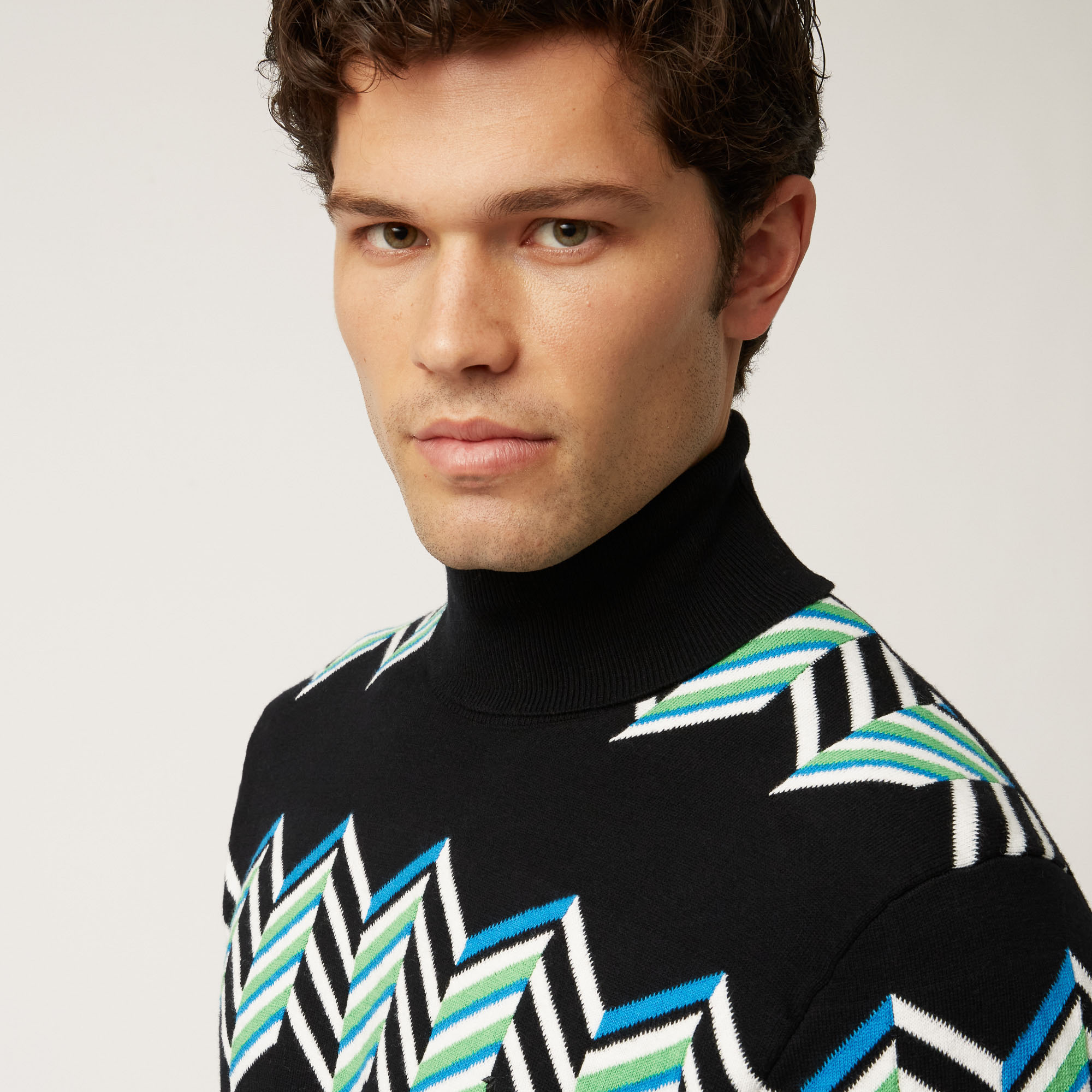 Ski Lounge High-Neck Pullover With Contrasting Pattern, Black, large image number 2