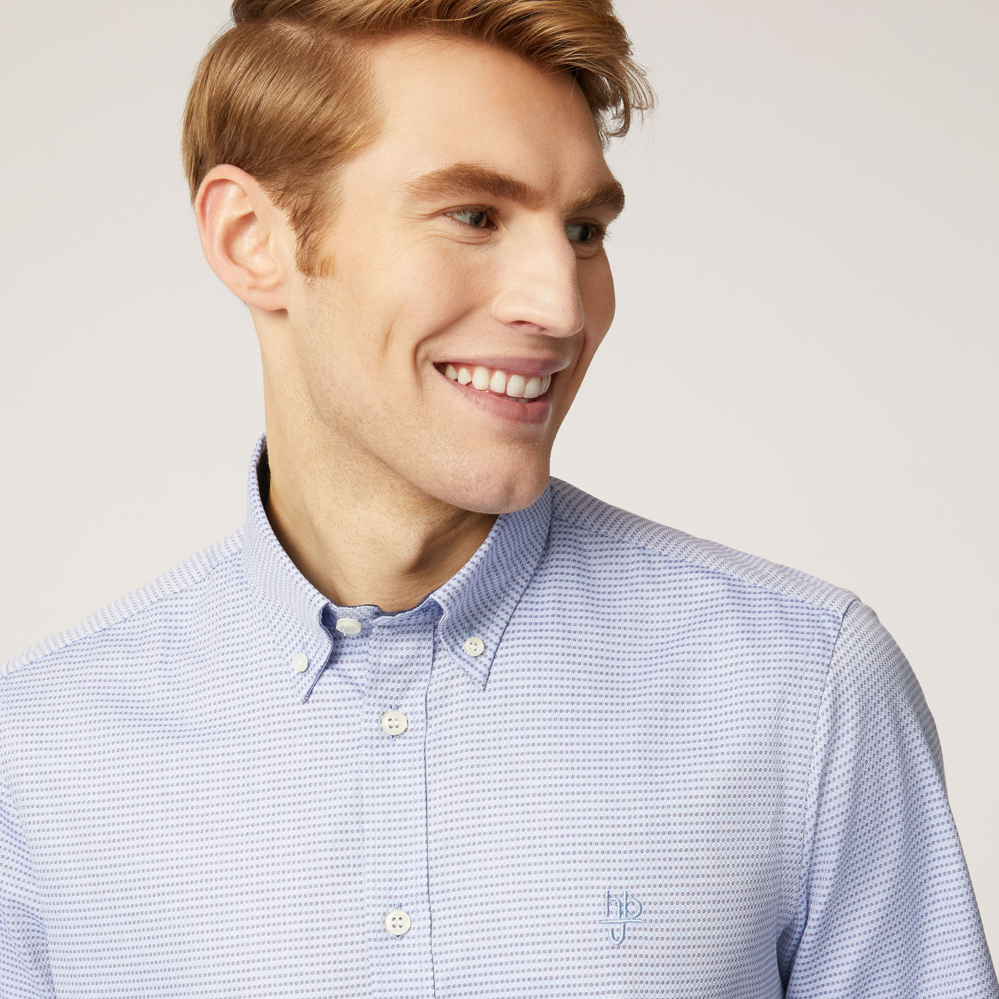 Camicia In Cotone Con Motivo Pois, Dusty Blu, large image number 2