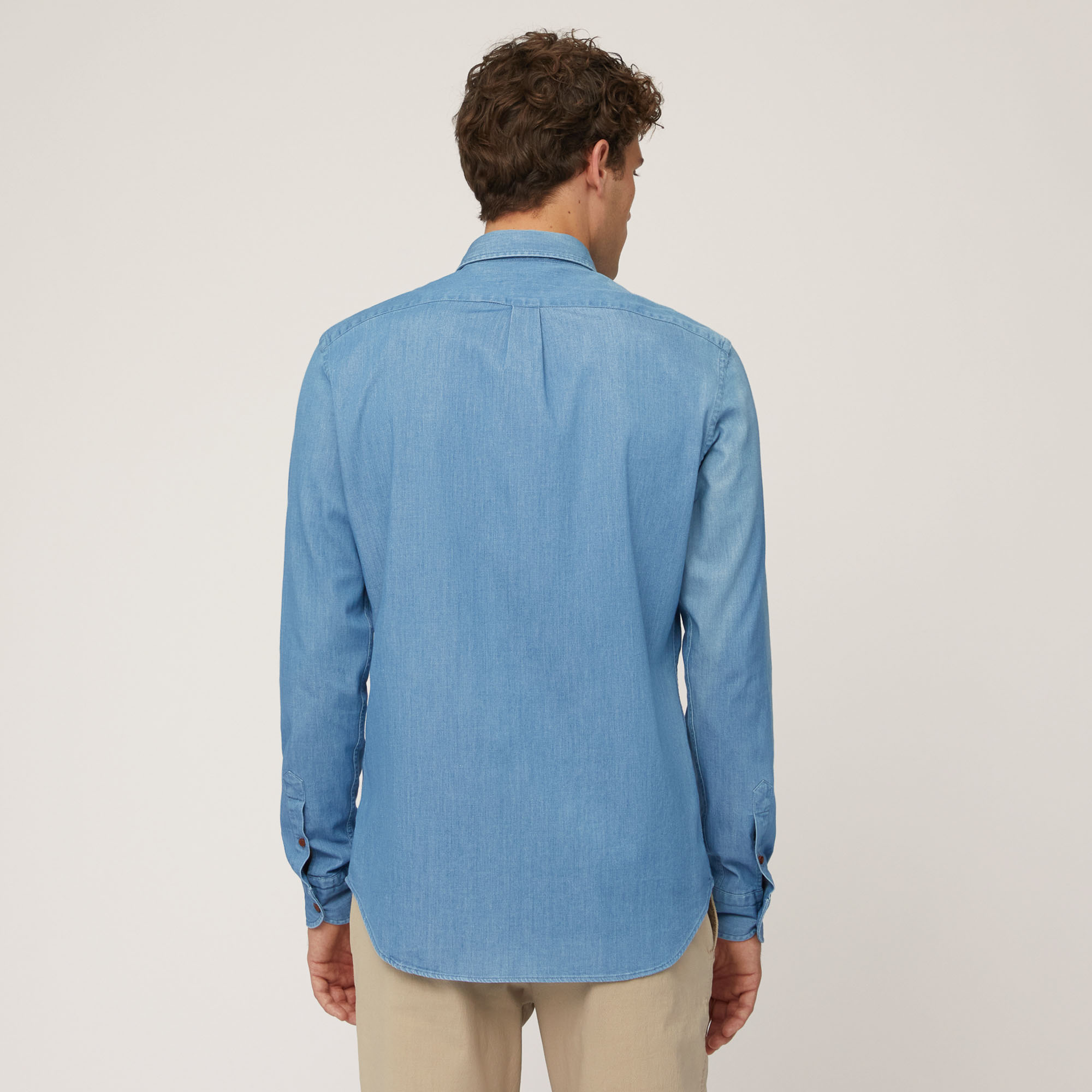 Stretch Cotton Denim Shirt, Sky Blue, large image number 1