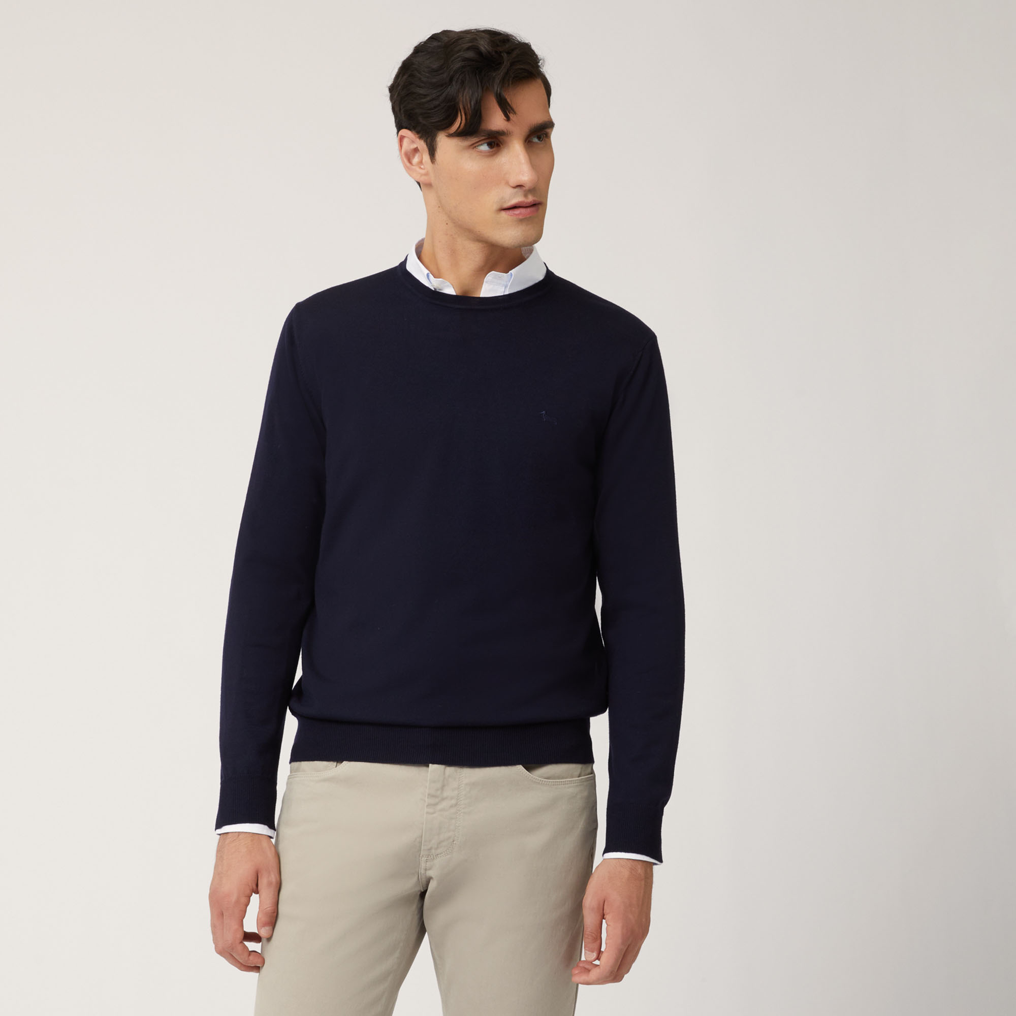 Pullover Girocollo In Lana Merino in Blu Navy: Maglieria e Felpe Di ...