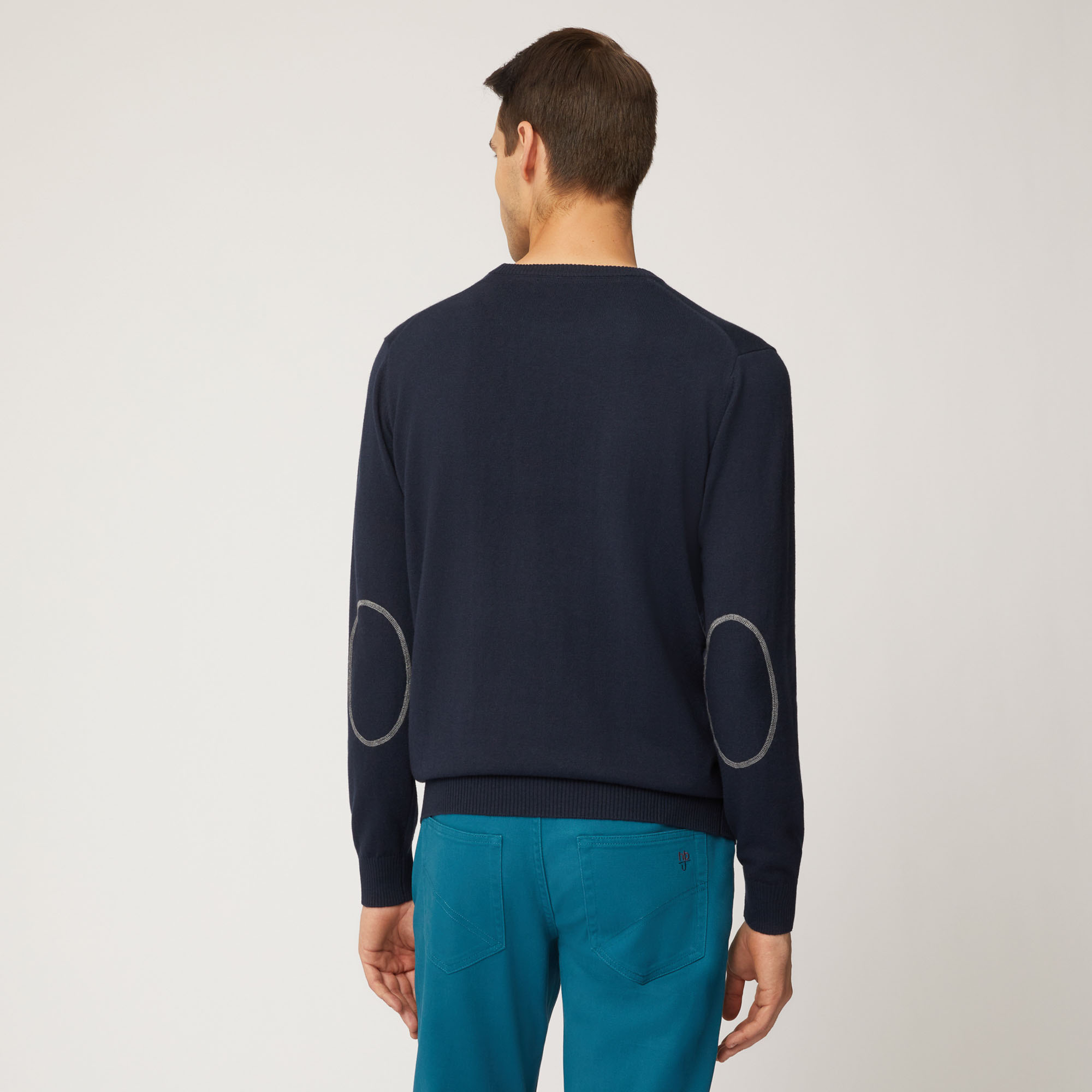 Pullover Girocollo Con Lettering Frontale E Toppe Sui Gomiti, Light Blue, large image number 1