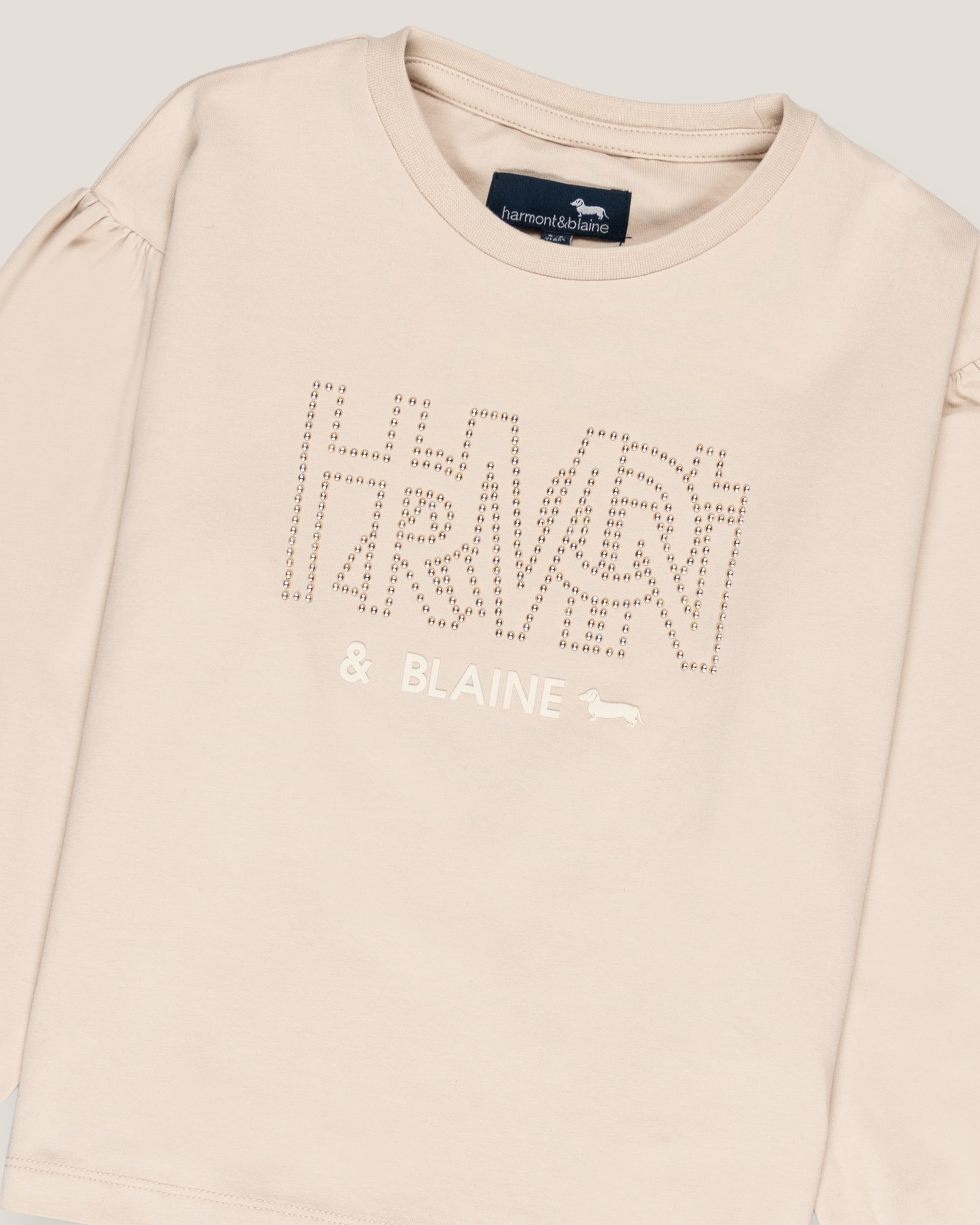 T-shirt with micro studs, Beige, large