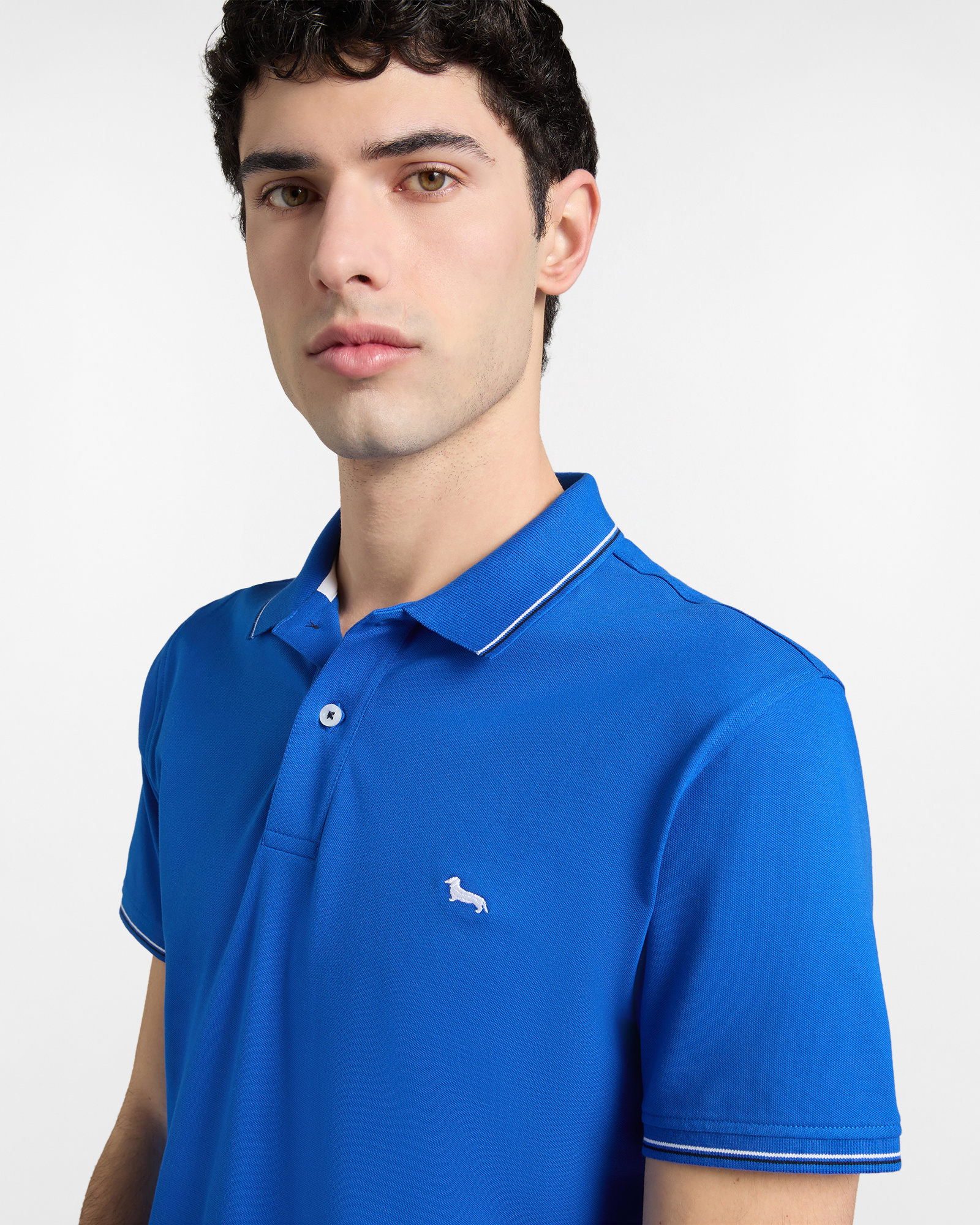 Stretch pique polo shirt with striped details, Blue, large image number 2