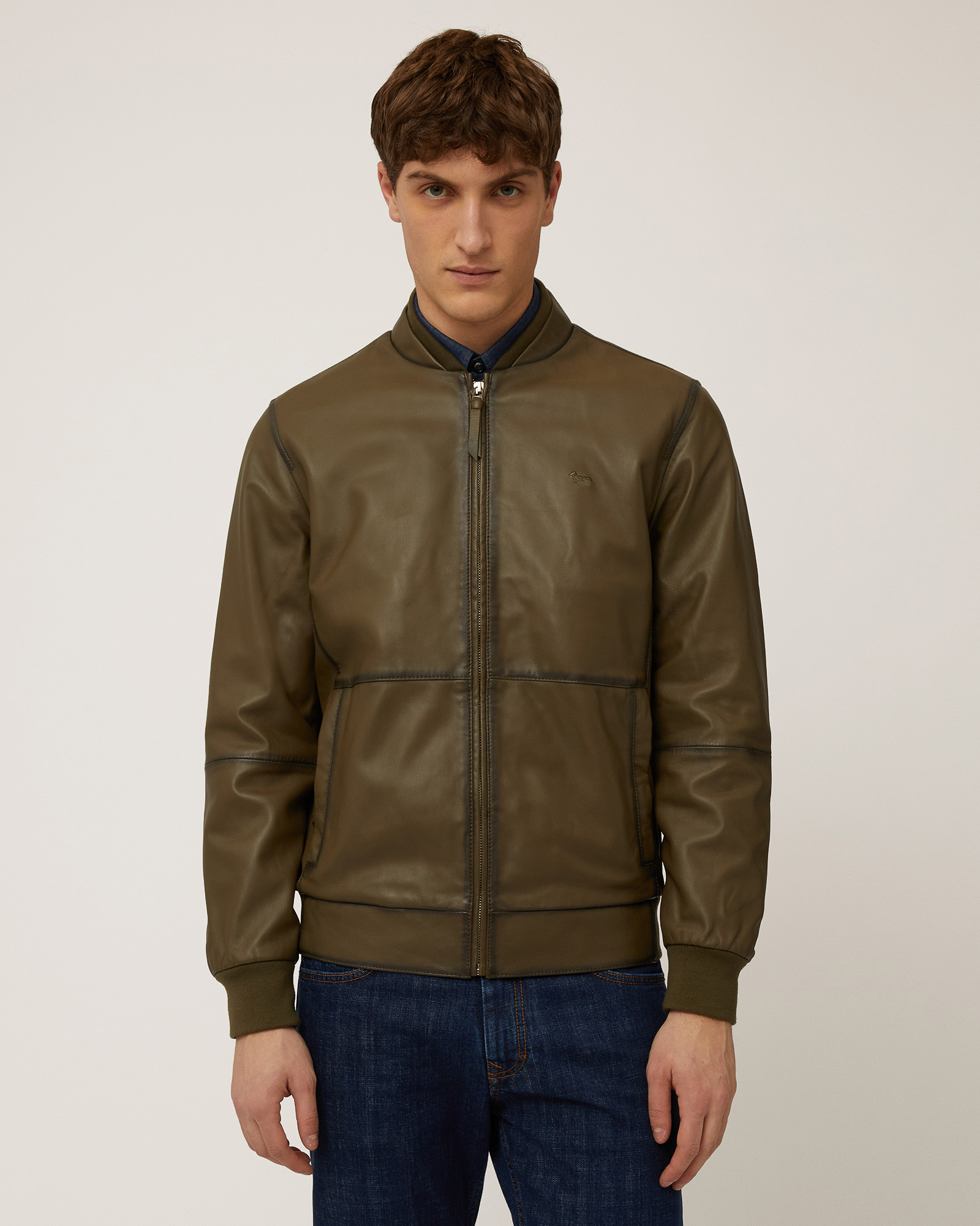 Bomber In Nappa Indigo Cruise, Verde Militare, large
