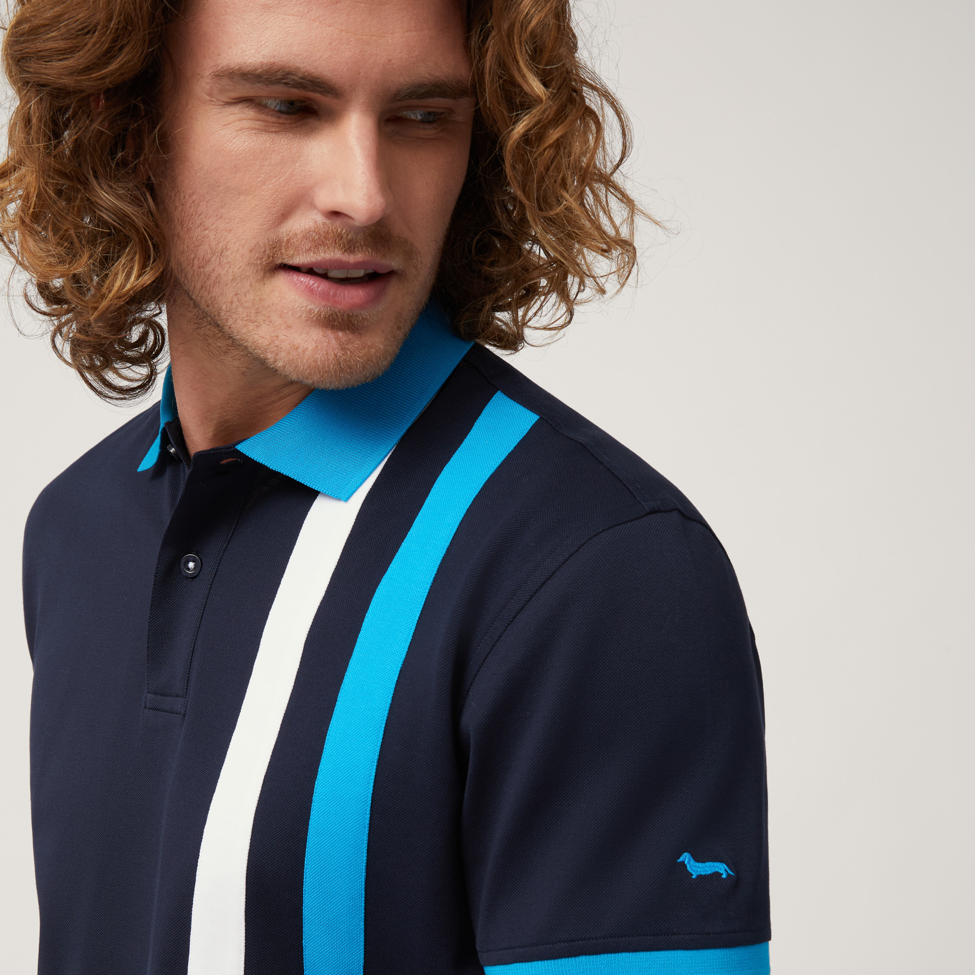 Polo with Contrasting Bands, Blue, large image number 2