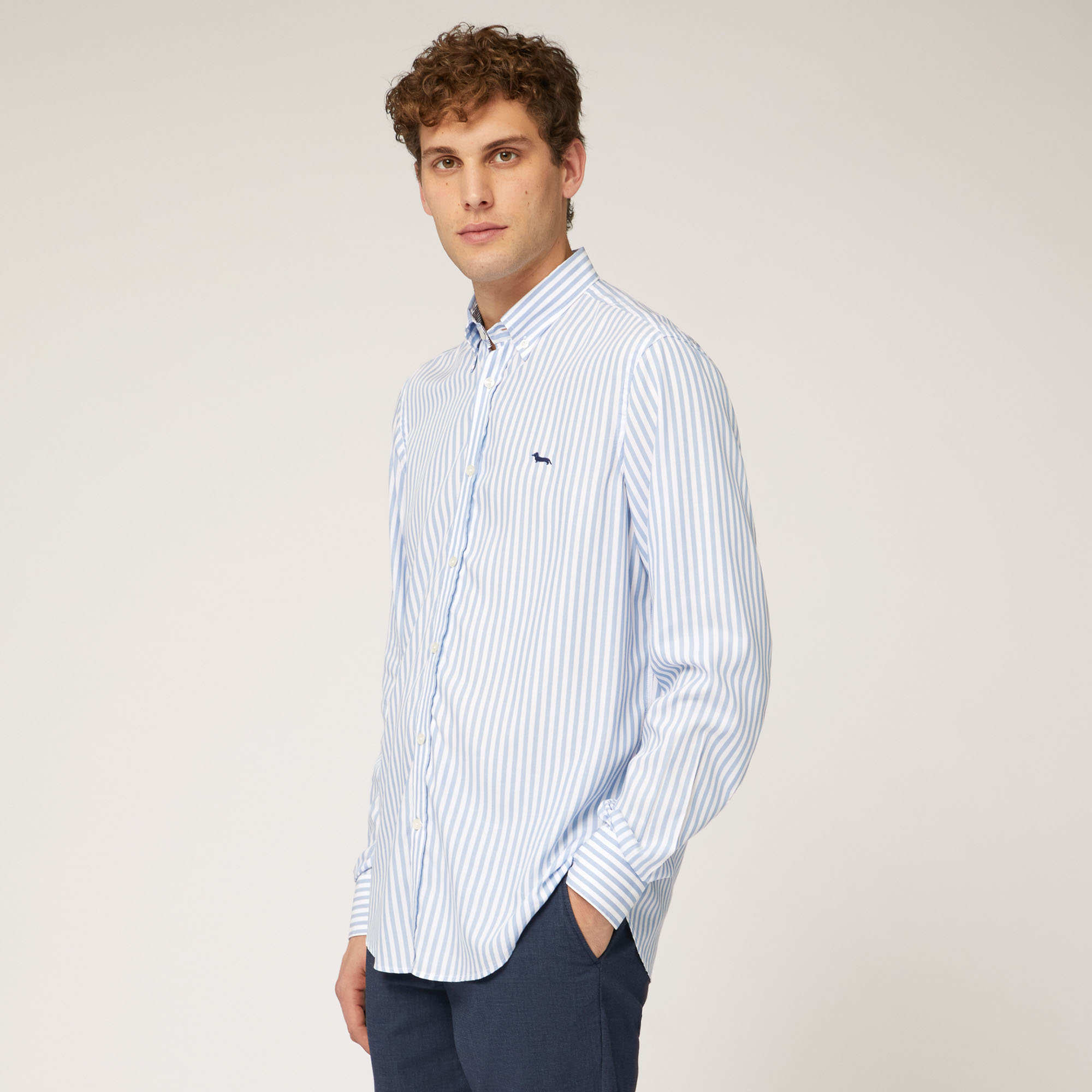Striped Tencel Shirt, Cobalt blue, large