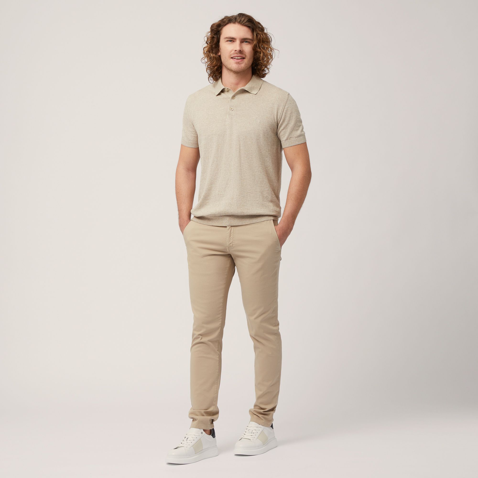 Cotton and Linen Tweed Polo, Beige, large image number 3