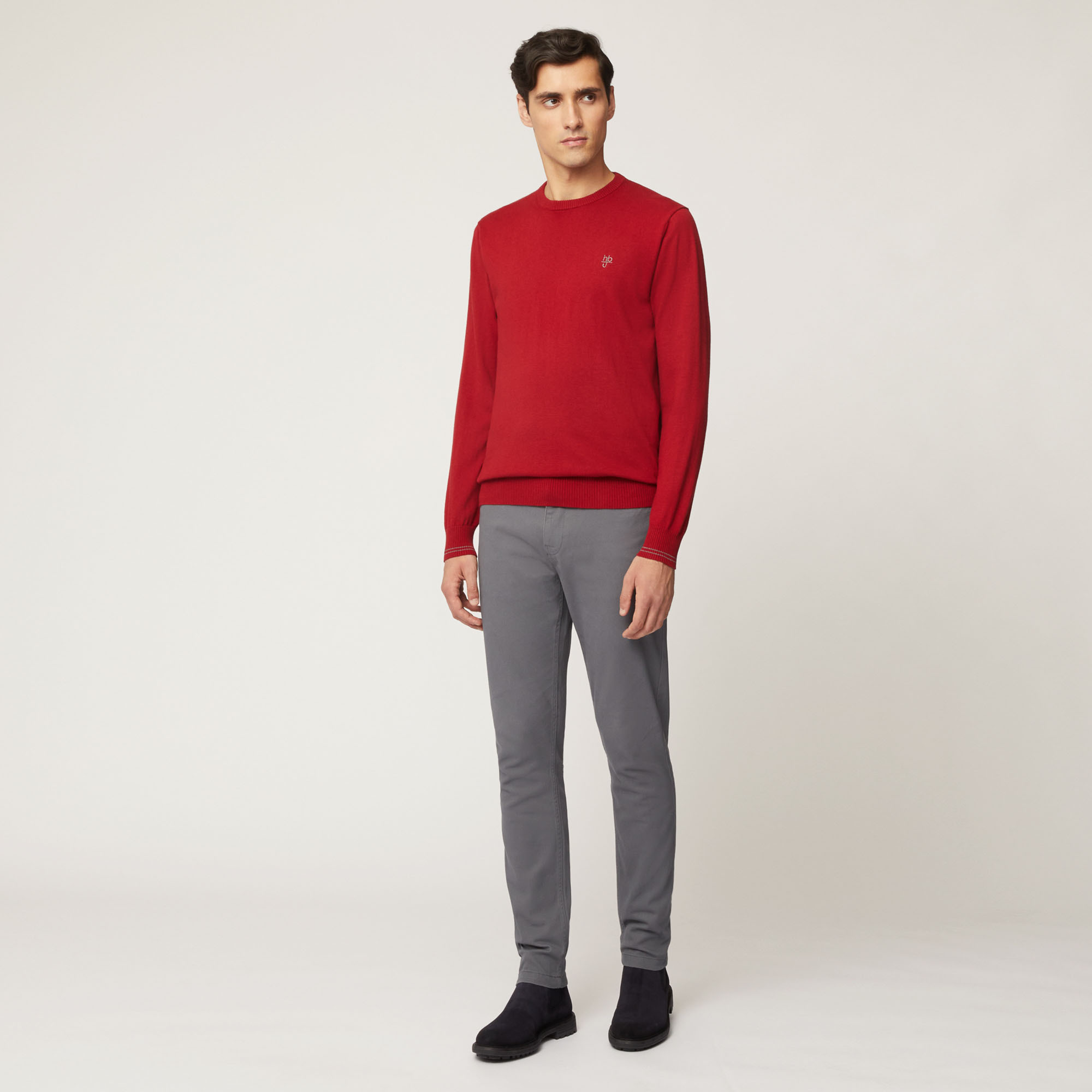 Pullover Girocollo Con Dettaglio A Contrasto Sui Polsi, Rosso, large image number 3