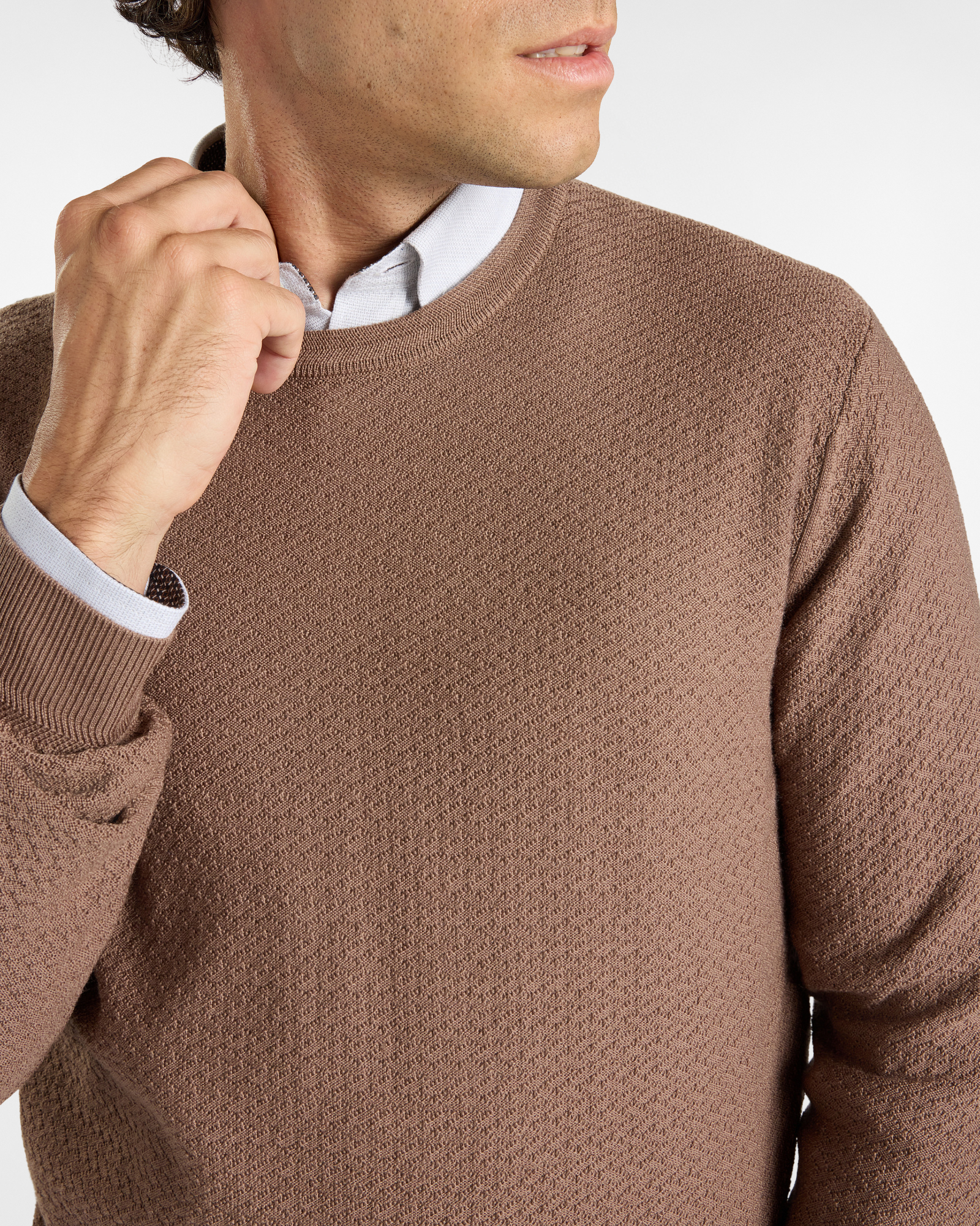 Maglia girocollo HBJ Uomo in pura lana, BEIGE, large