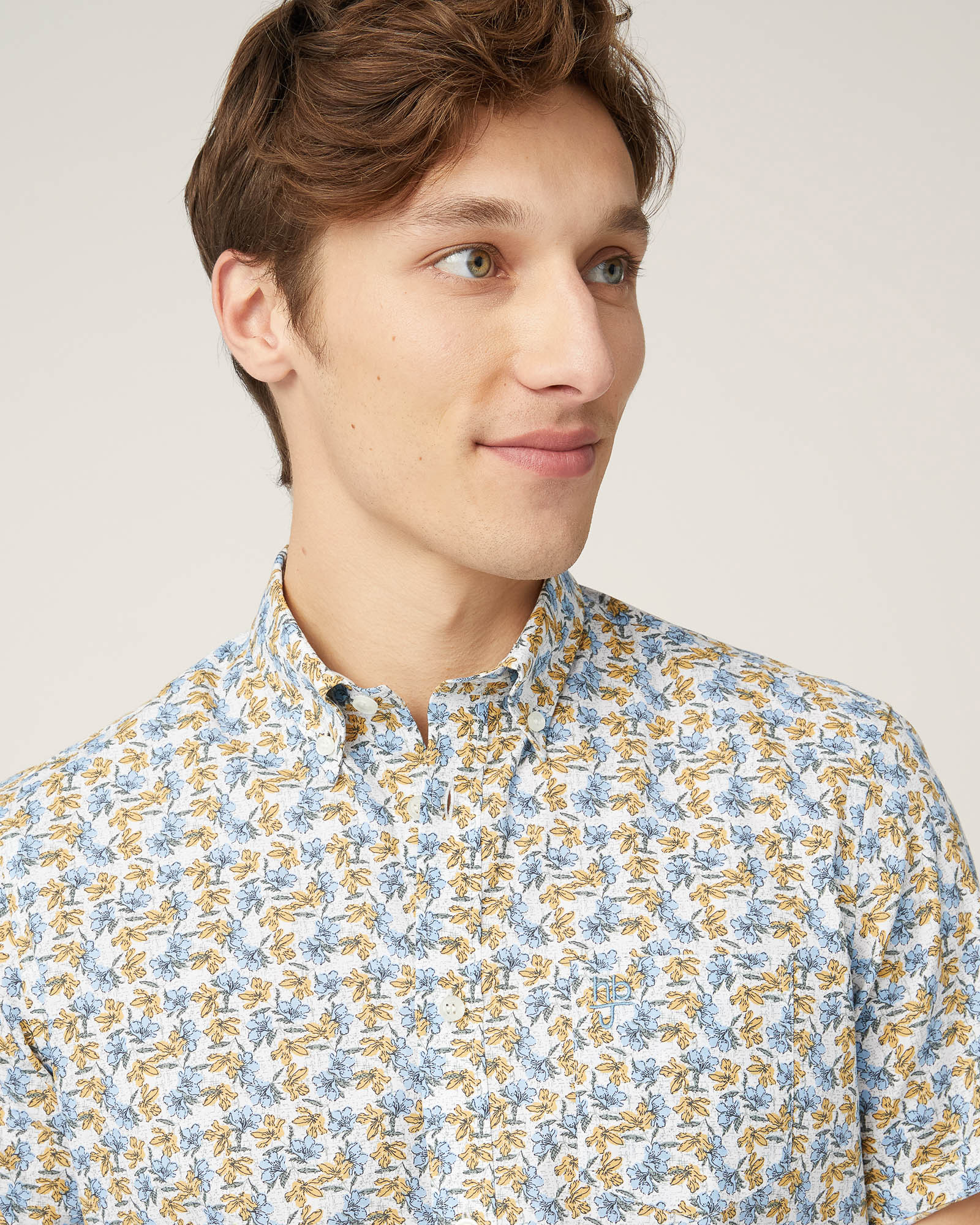 Short-Sleeved Floral Shirt, Peacock Green, large image number 2