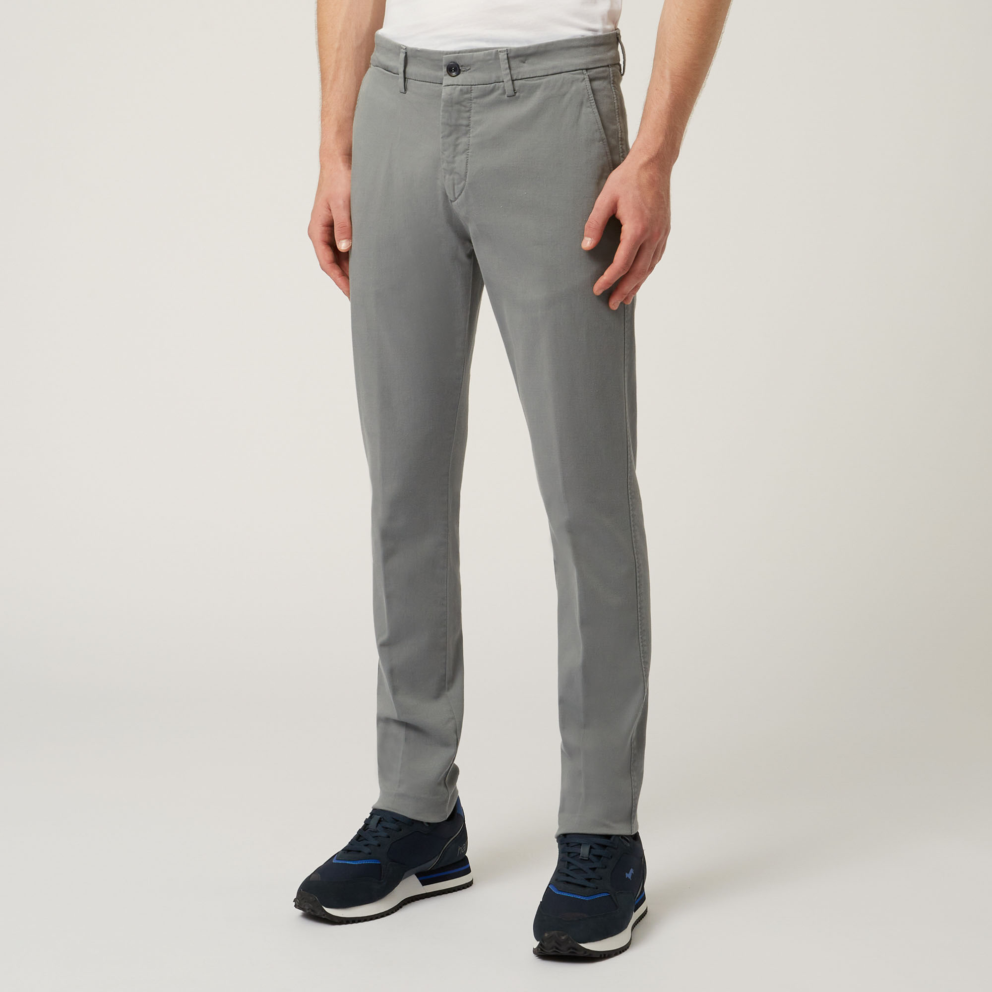 Pantalone Essentials in cotone stretch, Grigio, large