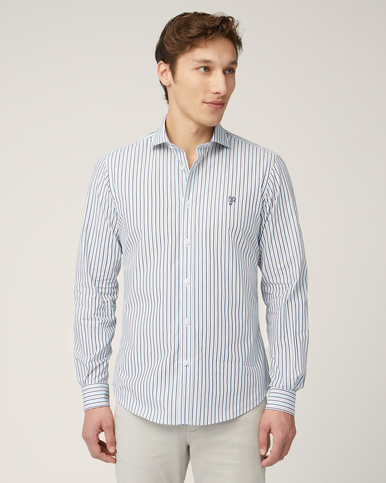Striped Cotton Shirt, Sand, large image number 0