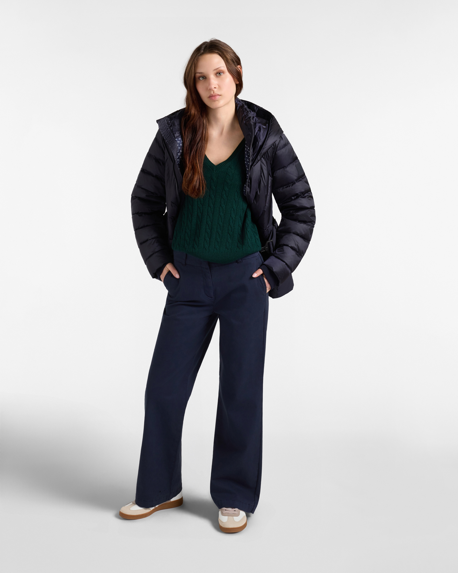 Women's Slim Fit down jacket with logo belt, NAVY BLUE, large image number 3