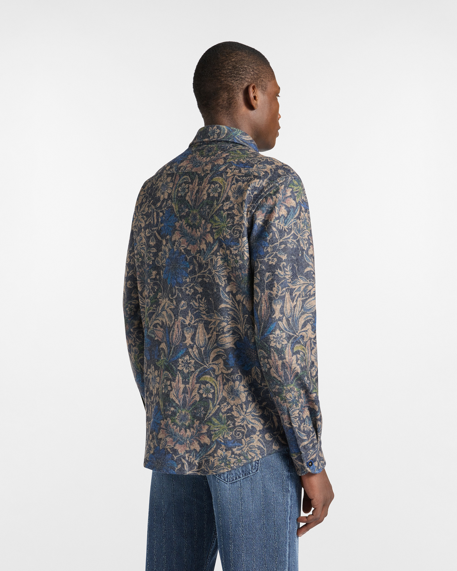 Sobrecamisa Floral en Mezcla de Lana, Azul Navy, large image number 1