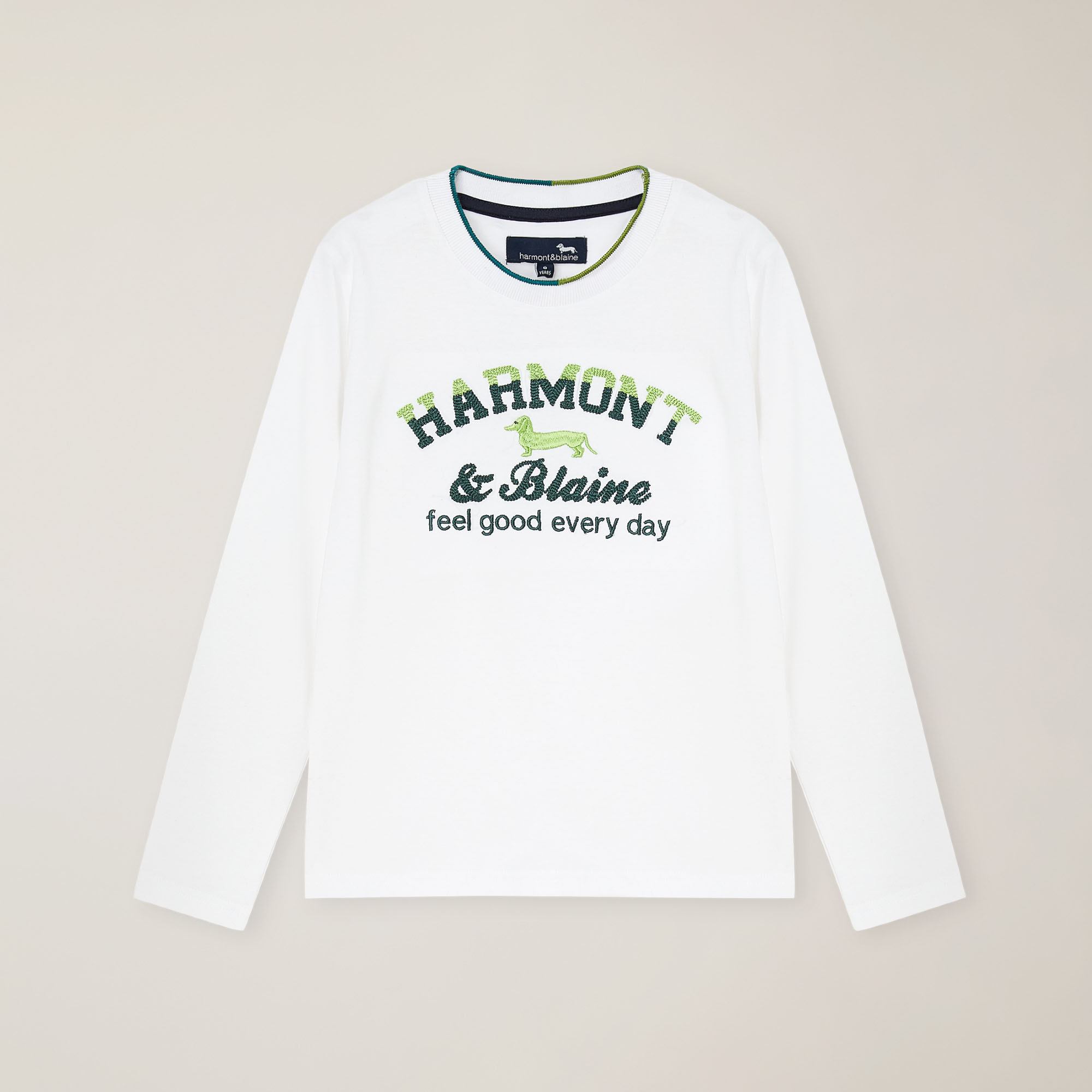 Crew-neck T-shirt with logo embroidery, White, large image number 0