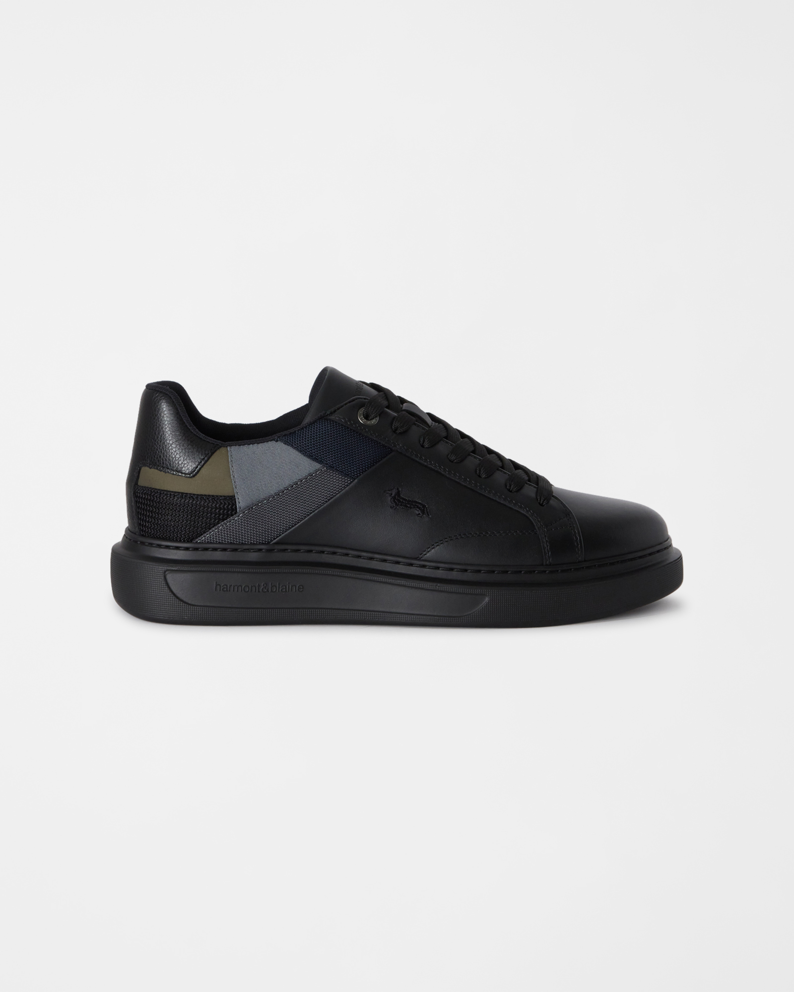 Men's gray Caleidos leather sneakers with fabric patchwork