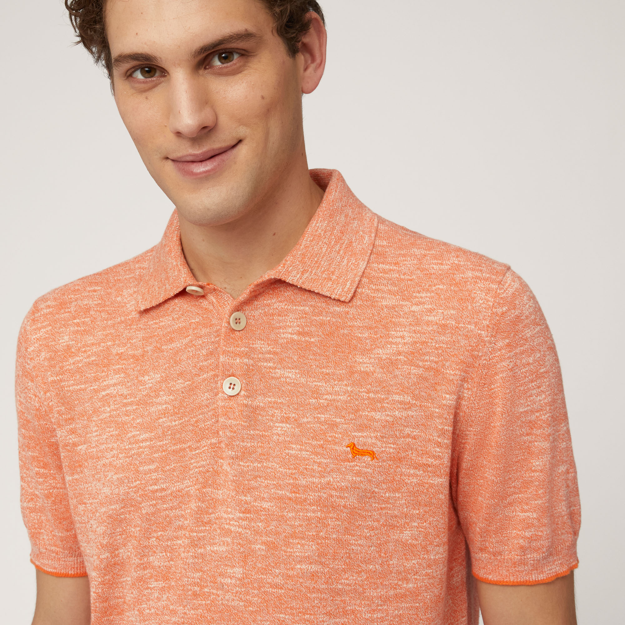 Poloshirt aus Baumwoll-Leinen-Tweed, Orange, large image number 2