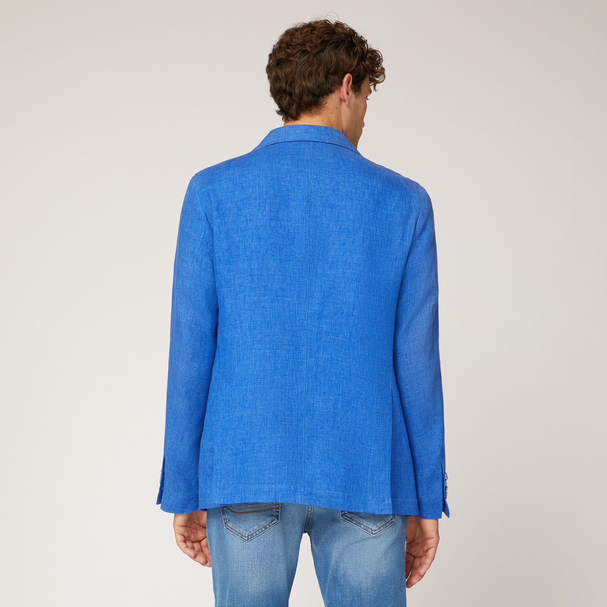 Chaqueta de lino con bolsillos, Azul cobalto, large image number 1