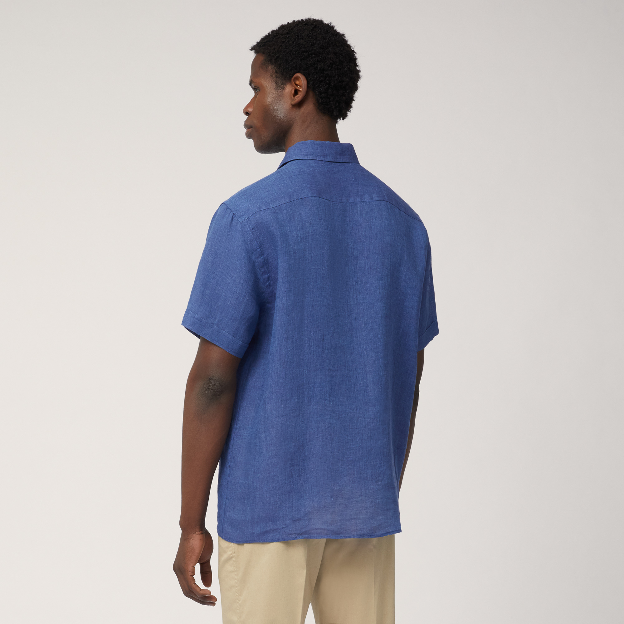 Linen Short-Sleeved Shirt, Night Blue, large image number 1