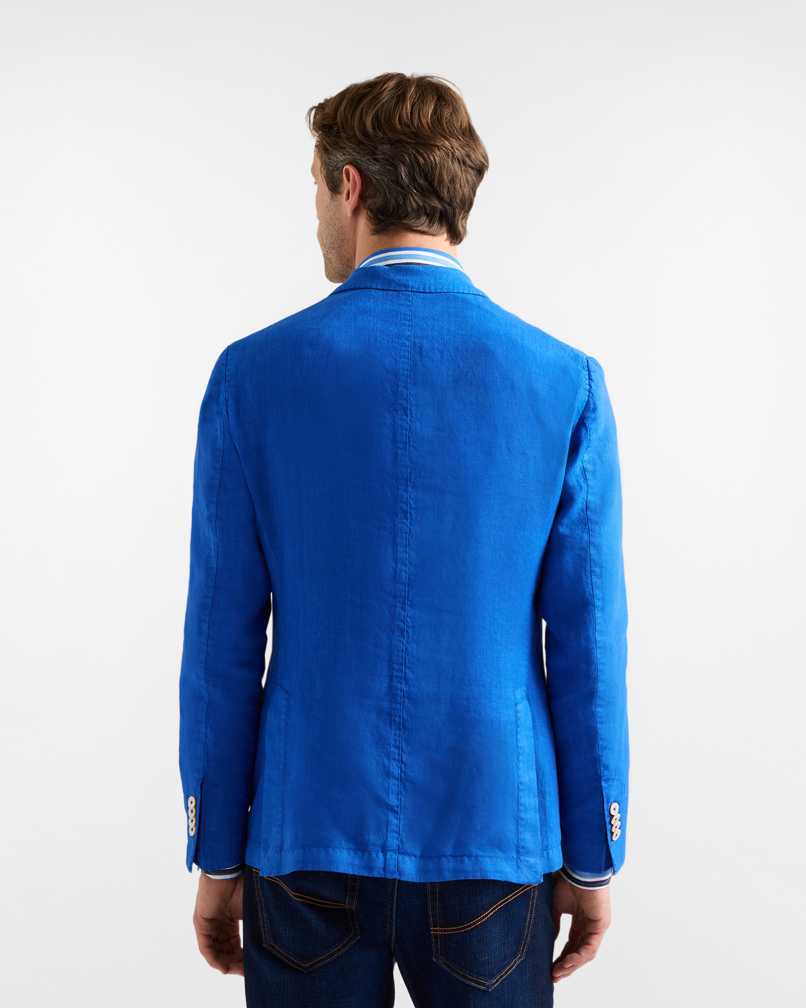 Giacca monopetto in puro lino, Blu, large image number 1