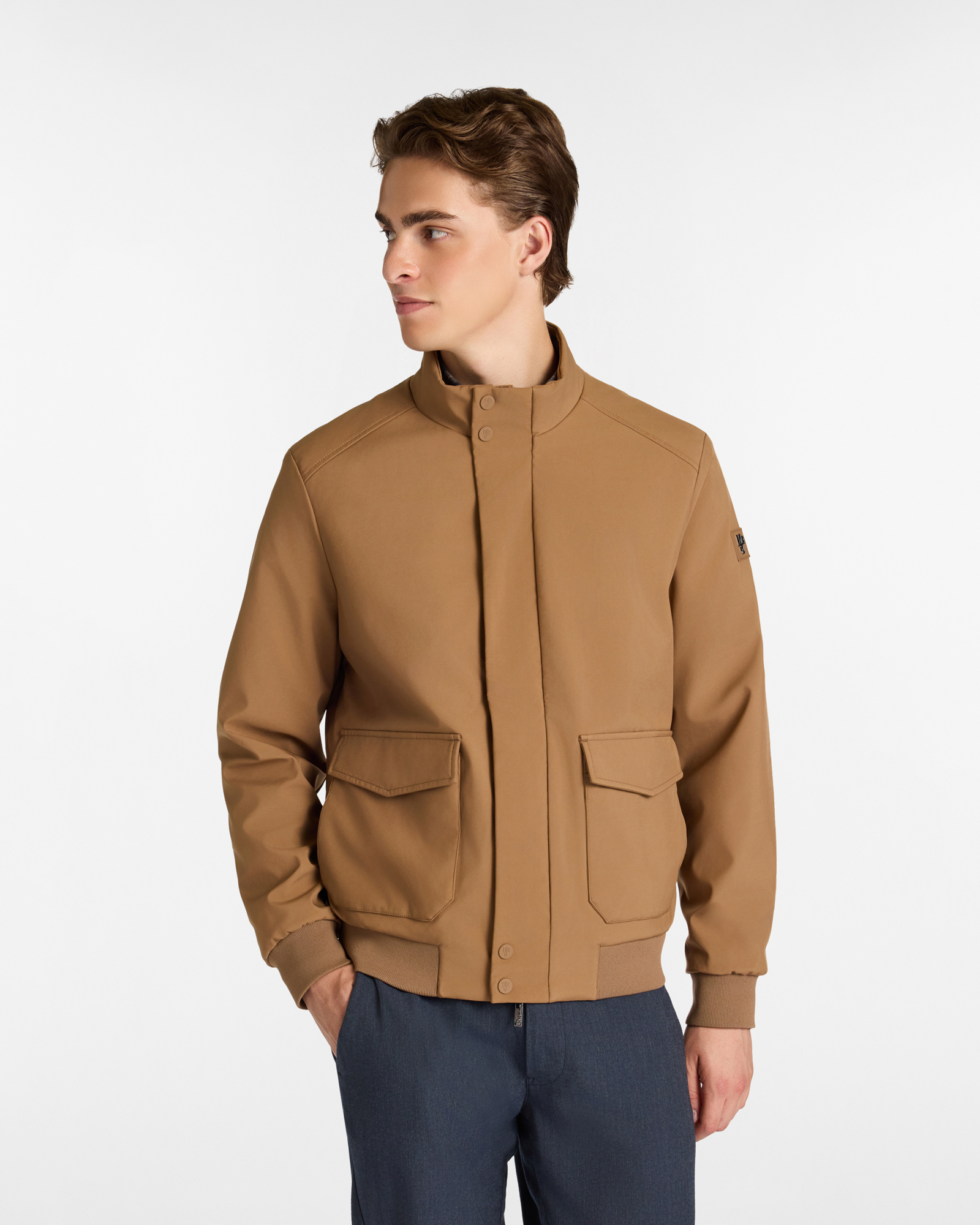 Soft Shell Jacket with Stand-Up Collar and Utility Pockets