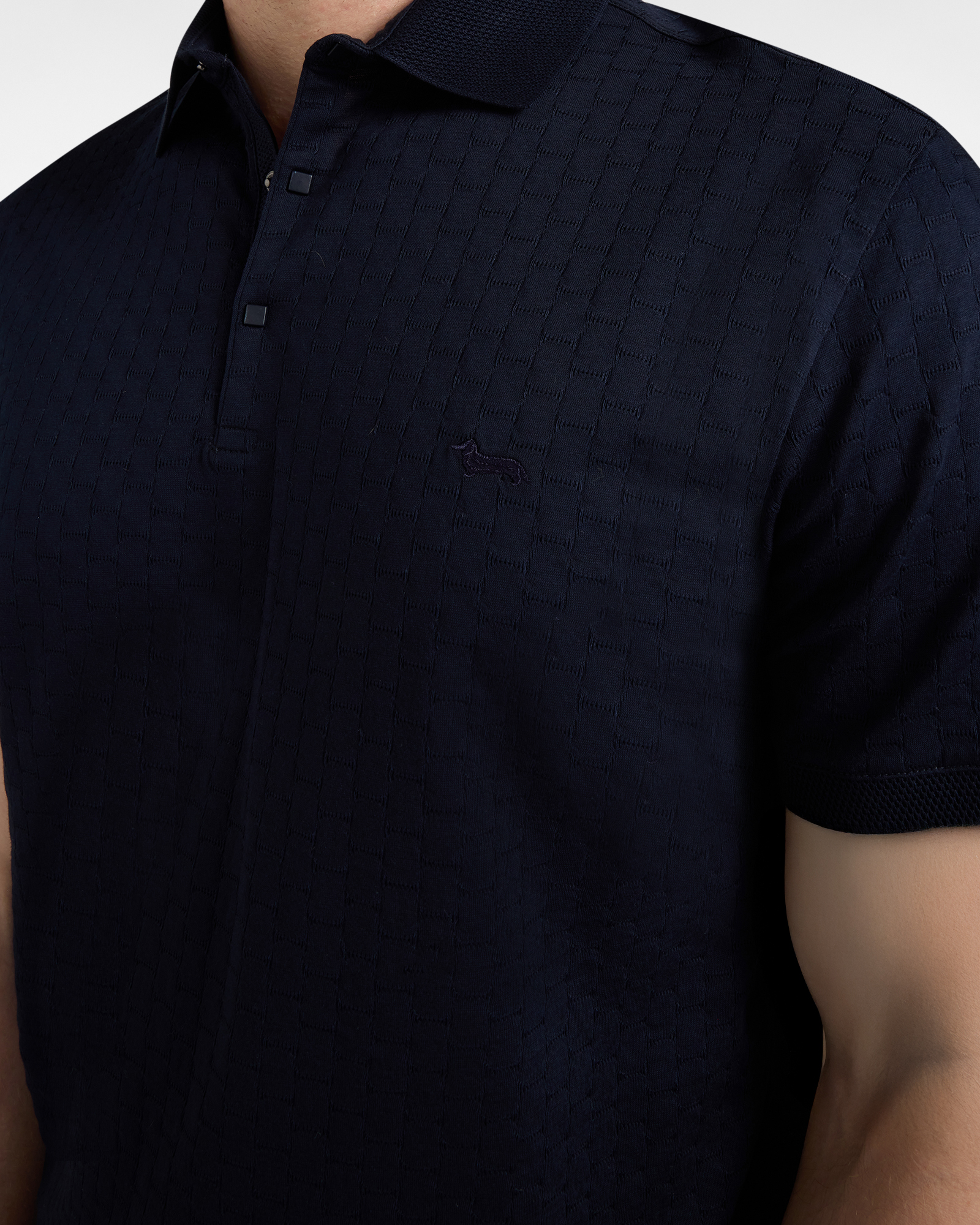 Men's jacquard jersey polo shirt with 3D collar, Blue, large image number 2