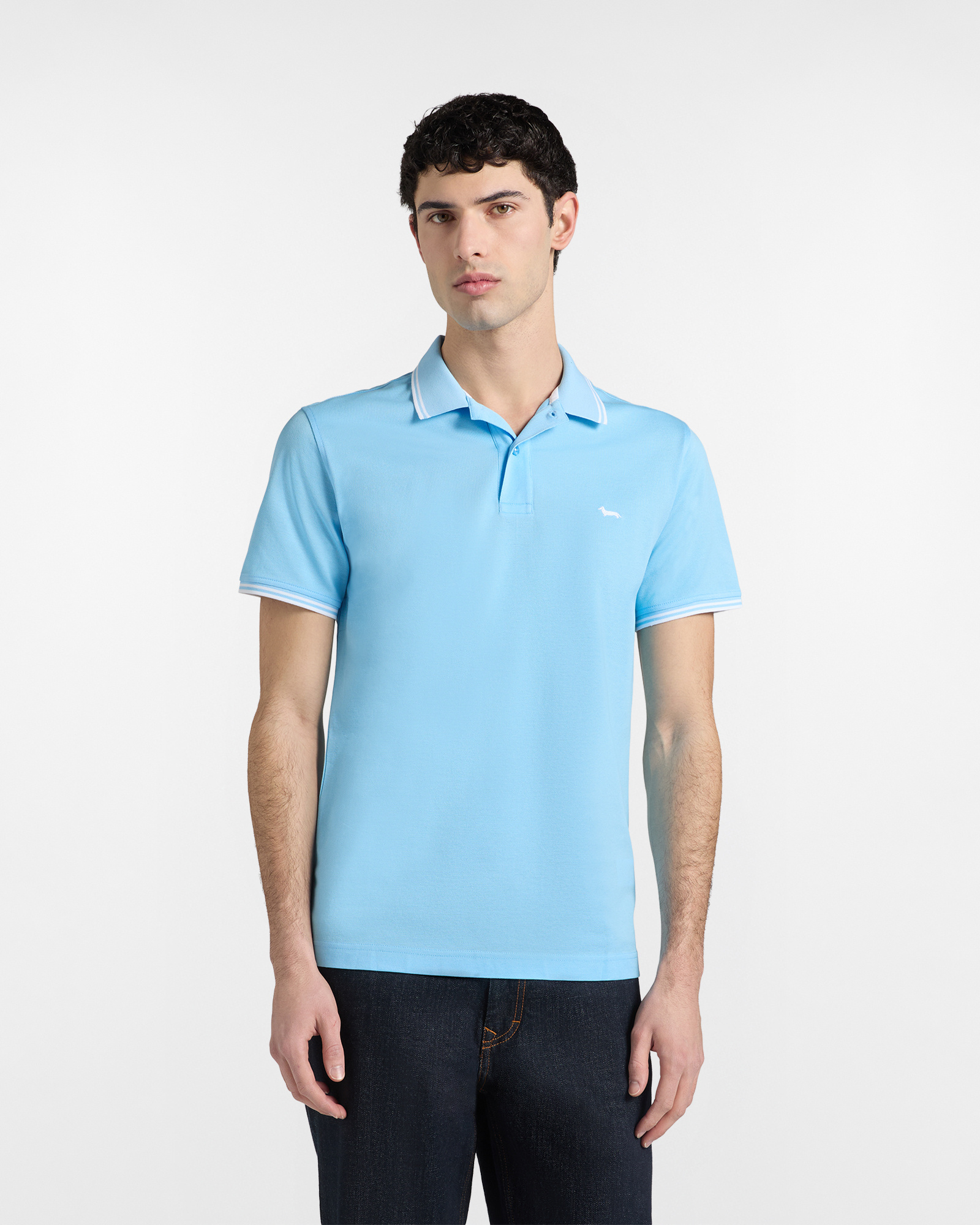 Polo de hombre con detalles de rayas en contraste, Azul, large