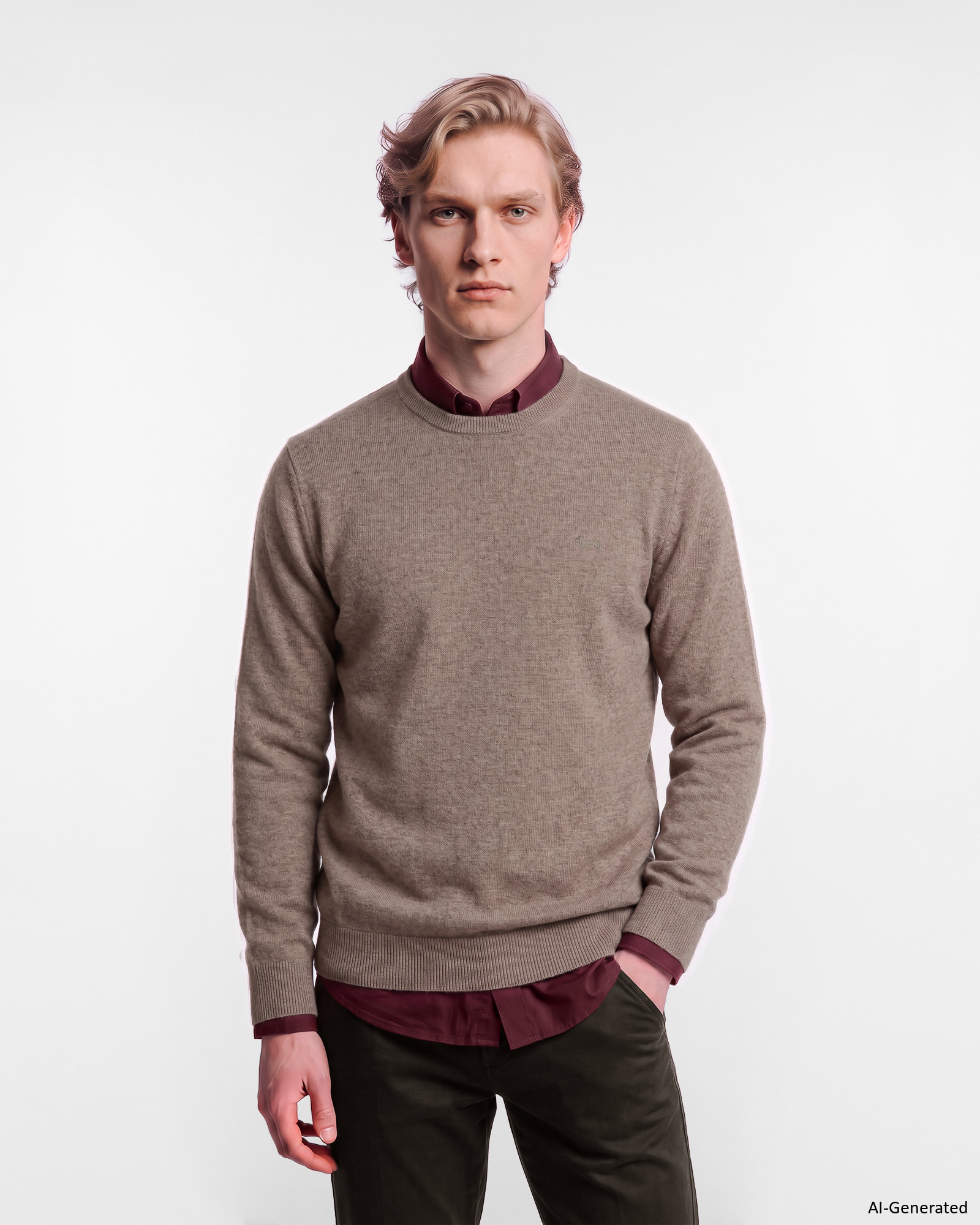 Men's Made in Italy sweater 100% pure cashmere with regular fit, BEIGE, large