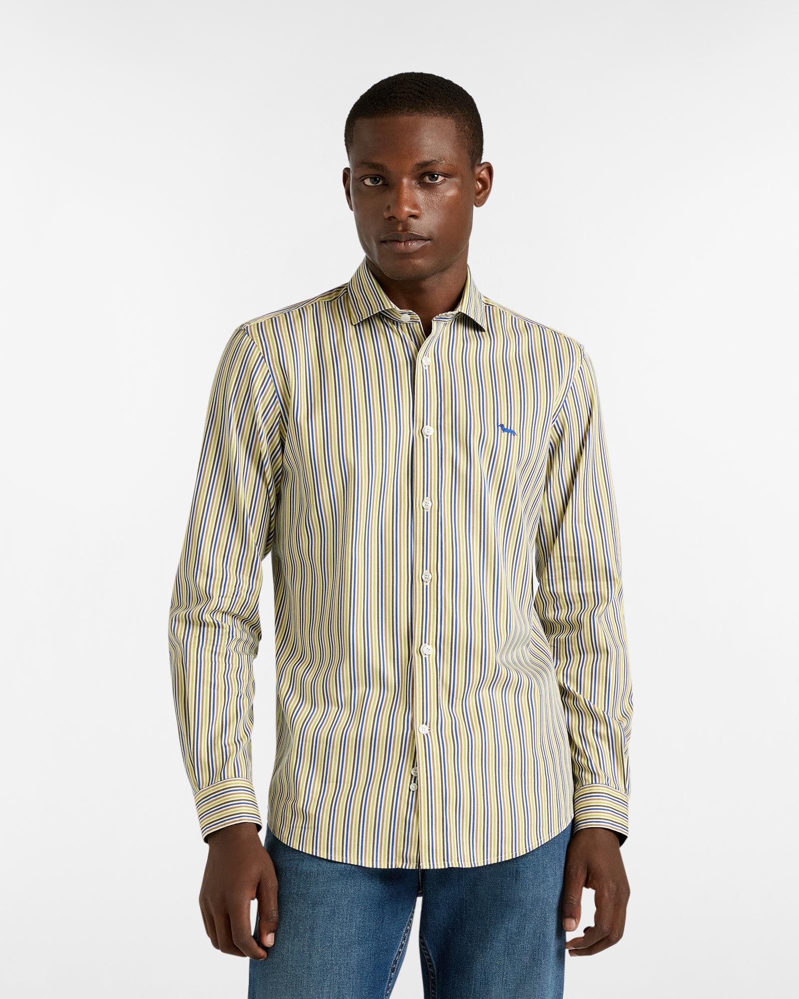 Narrow Striped Shirt, Green, large