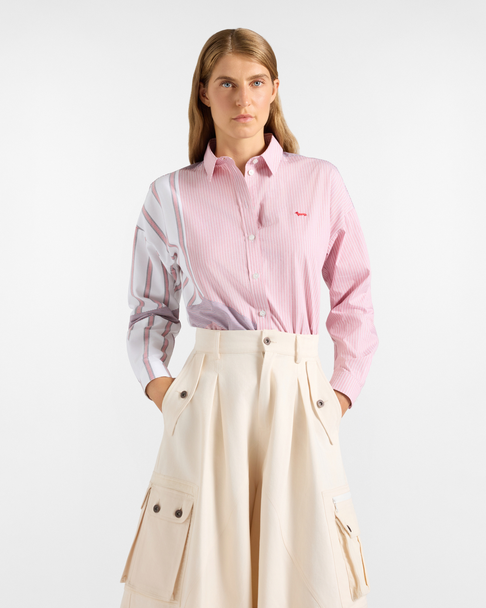 Re-Loved Women&rsquo;s Red Mixed-Fabric Cotton Shirt, Made in Italy