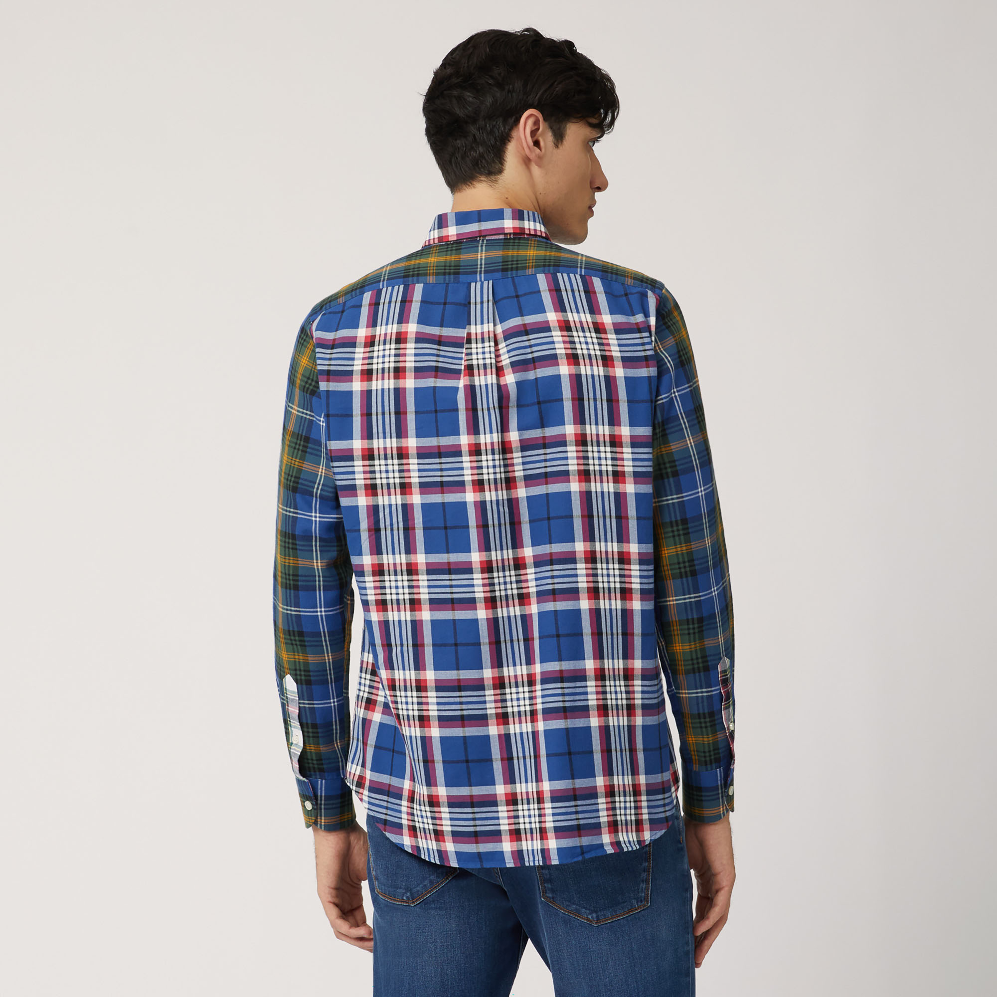 Three-Fabric Check Shirt, Blue, large image number 1