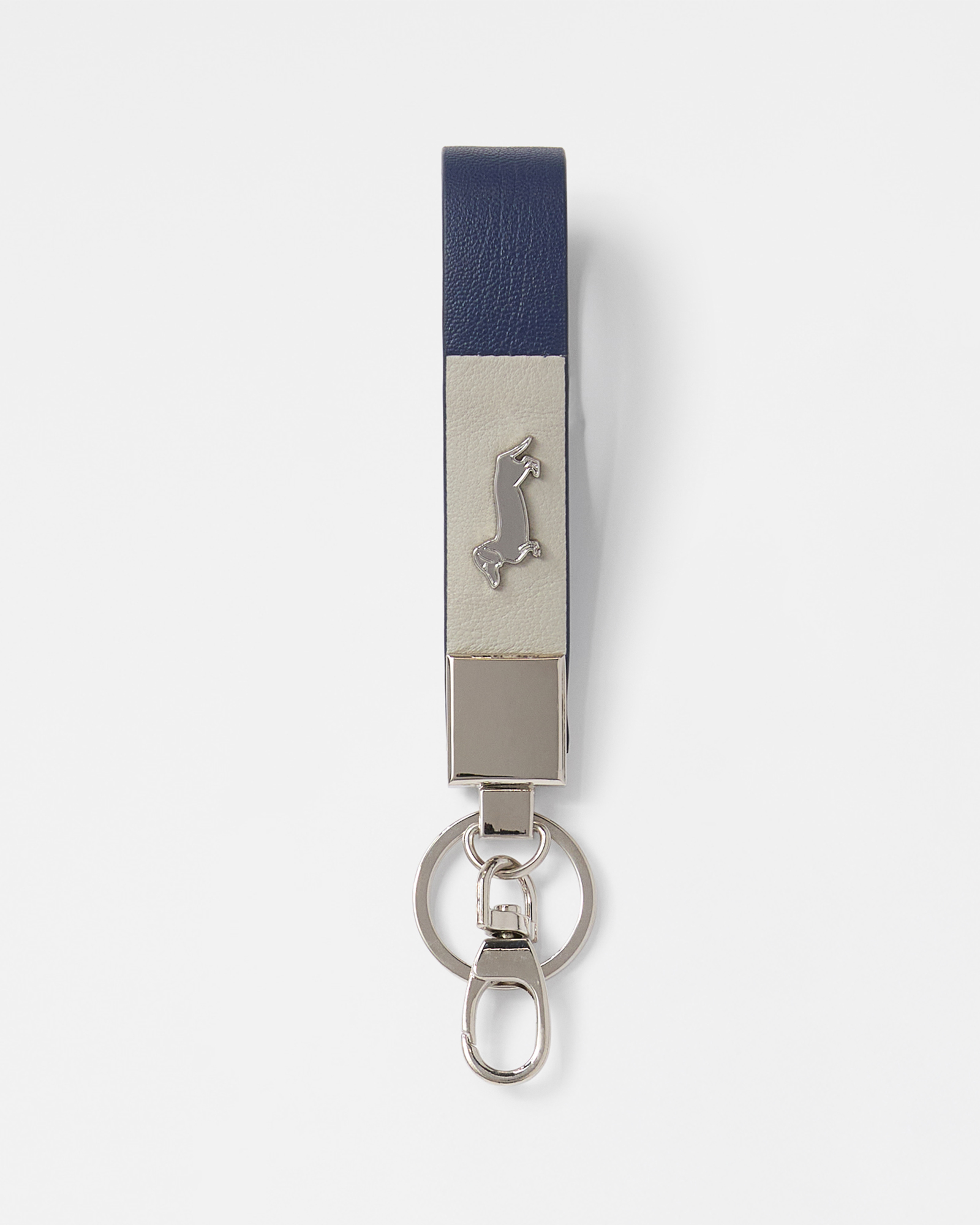 Leather Keychain, Navy Blue, large