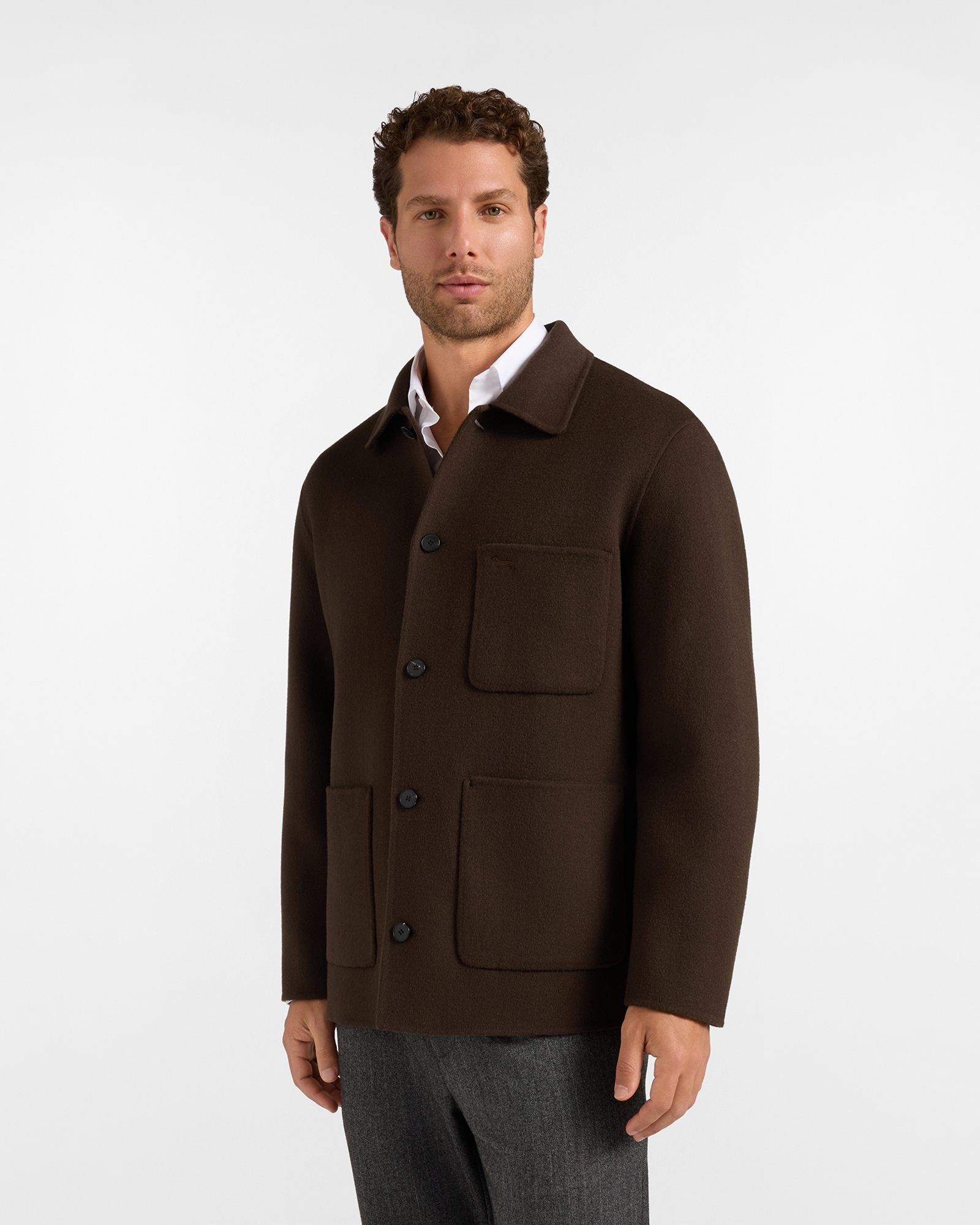Men&rsquo;s brown pure wool overshirt with patch pockets