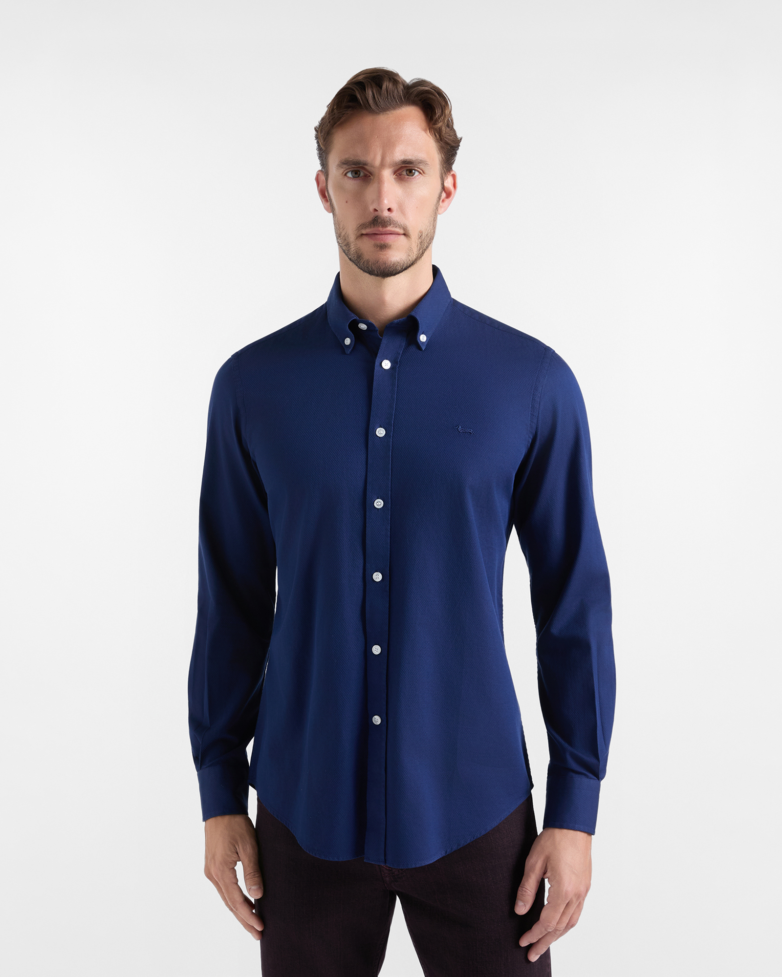 Men's regular-fit sport dark blue micro jacquard shirt