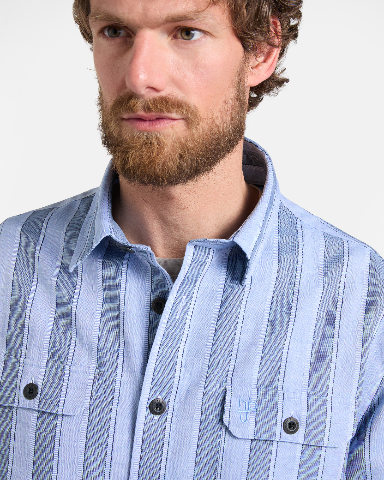 Overshirt Uomo a Righe in Lino e Cotone, Celeste, large image number 2