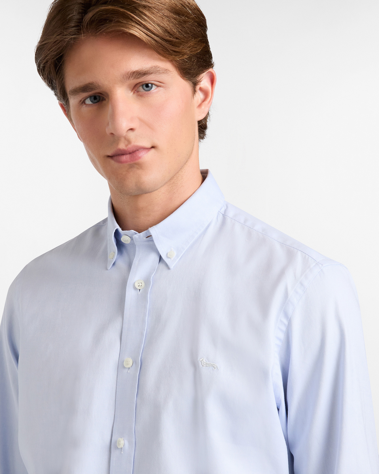 Essentials shirt in plain-coloured cotton, Light Blue, large image number 2