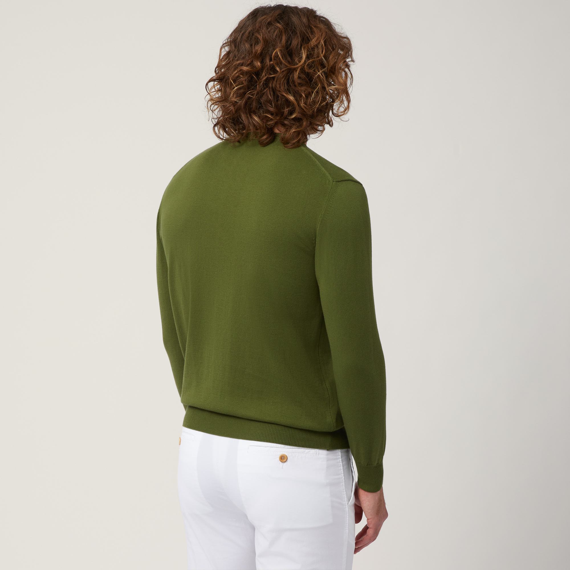 Cotton Crew Neck Pullover, Green, large image number 1