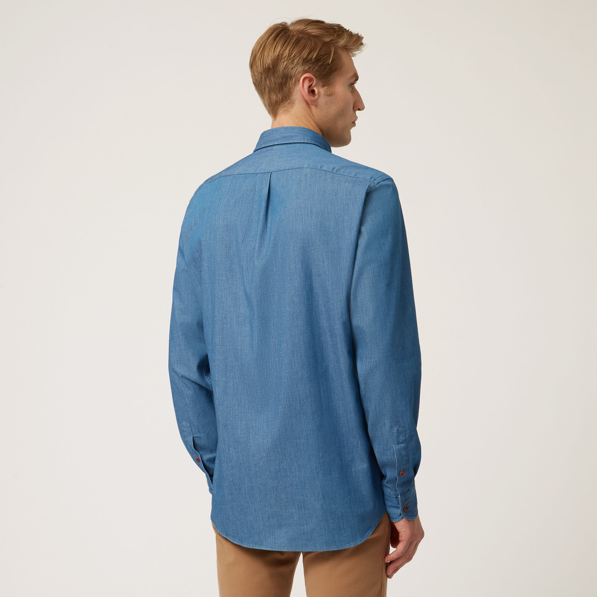 Camicia In Cotone Stretch, Blu Navy, large image number 1