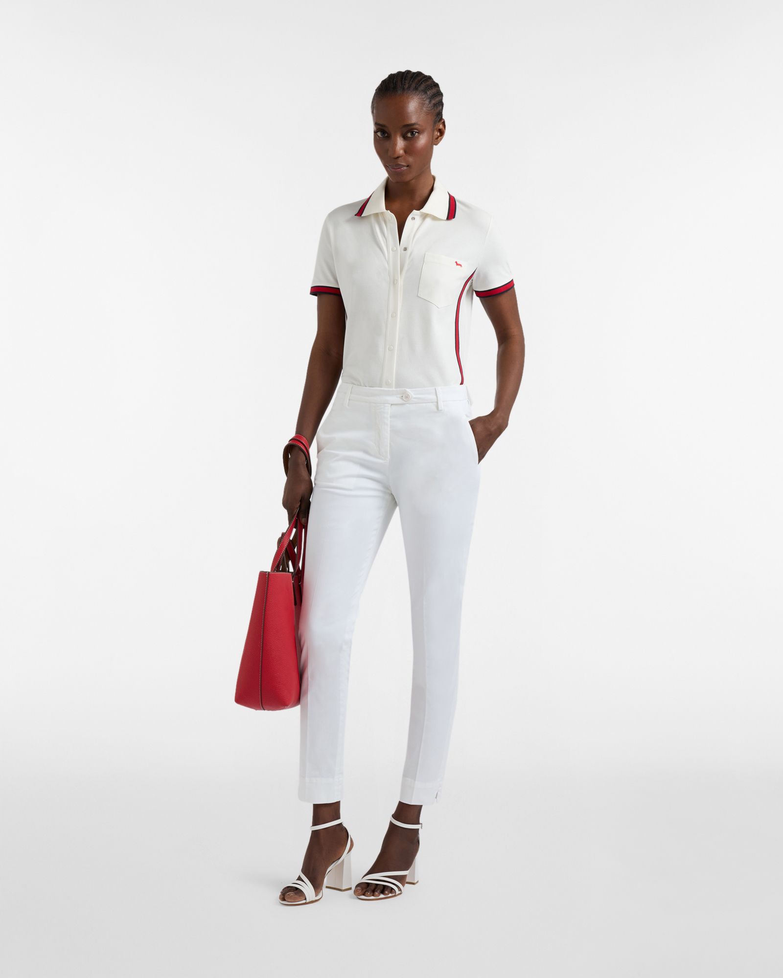 Women's slim-fit pants with slant pocket, White, large image number 3