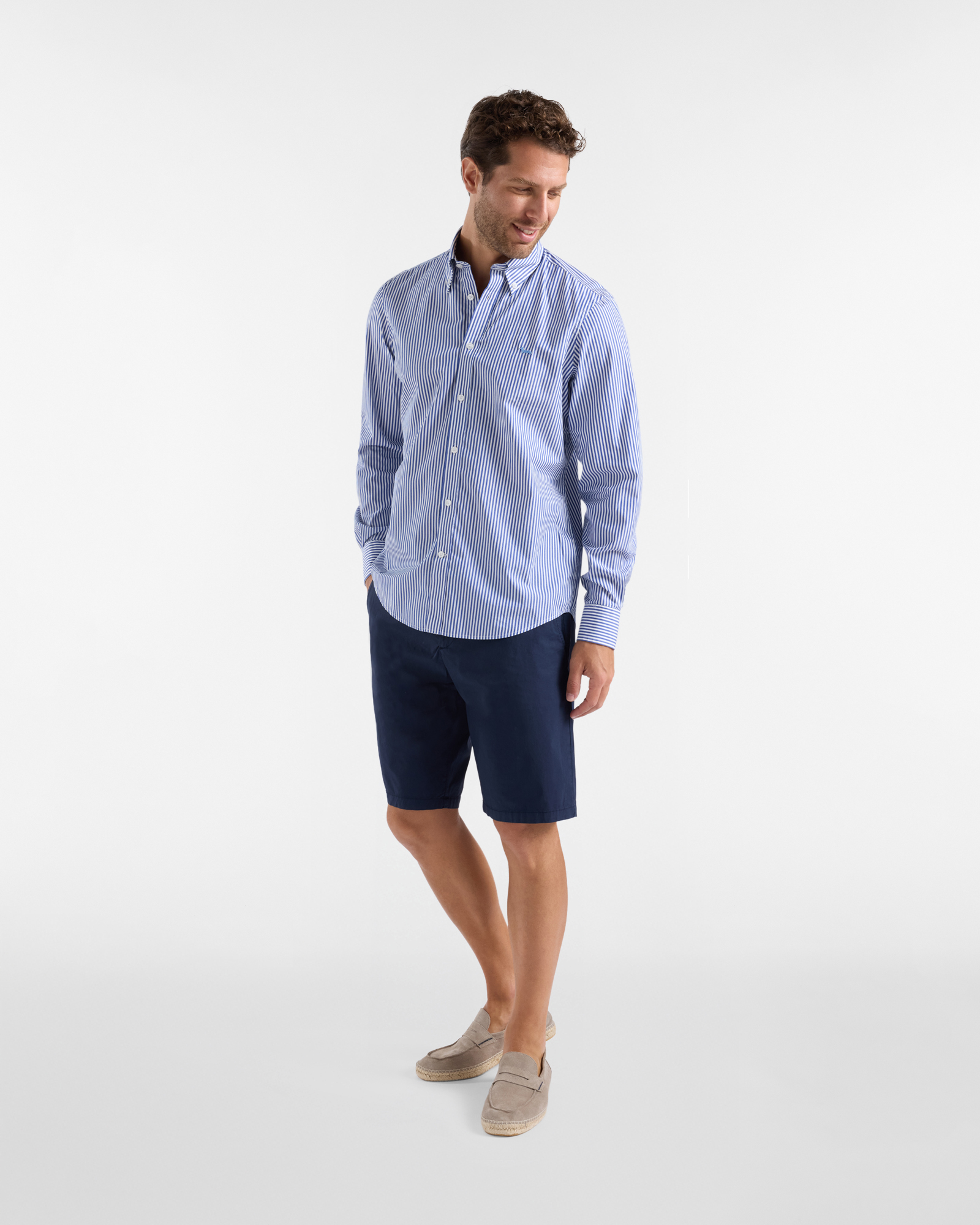 Camicia Uomo a Righe in Puro Cotone Regular Fit, Blu, large image number 3