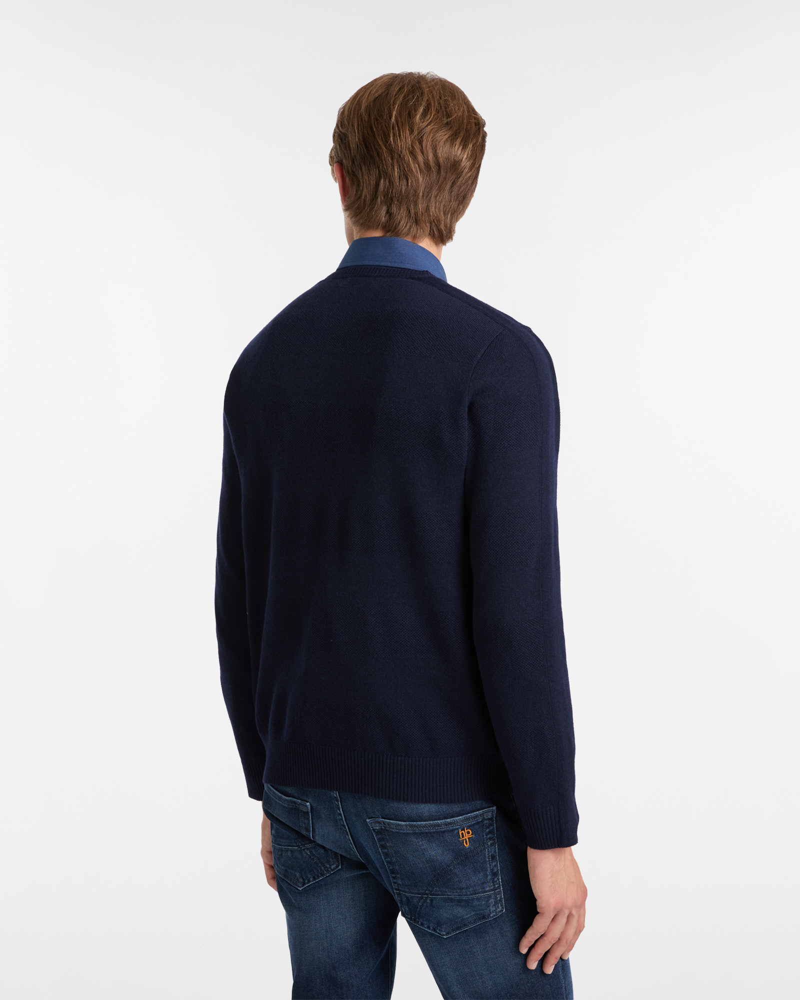 Crew Neck Sweater with Embossed Design, Dark Blue, large image number 1