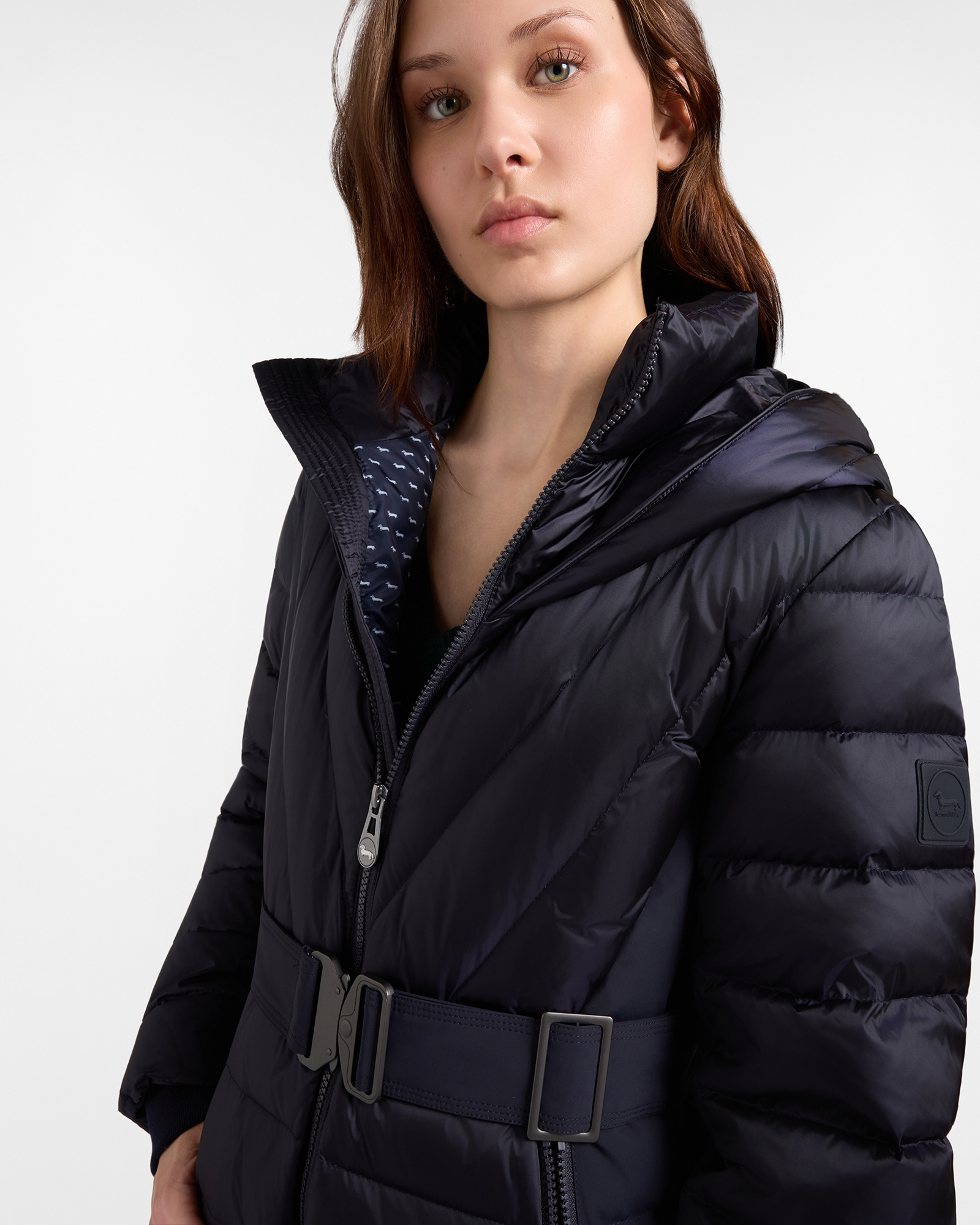 Women's Slim Fit down jacket with logo belt, NAVY BLUE, large image number 2