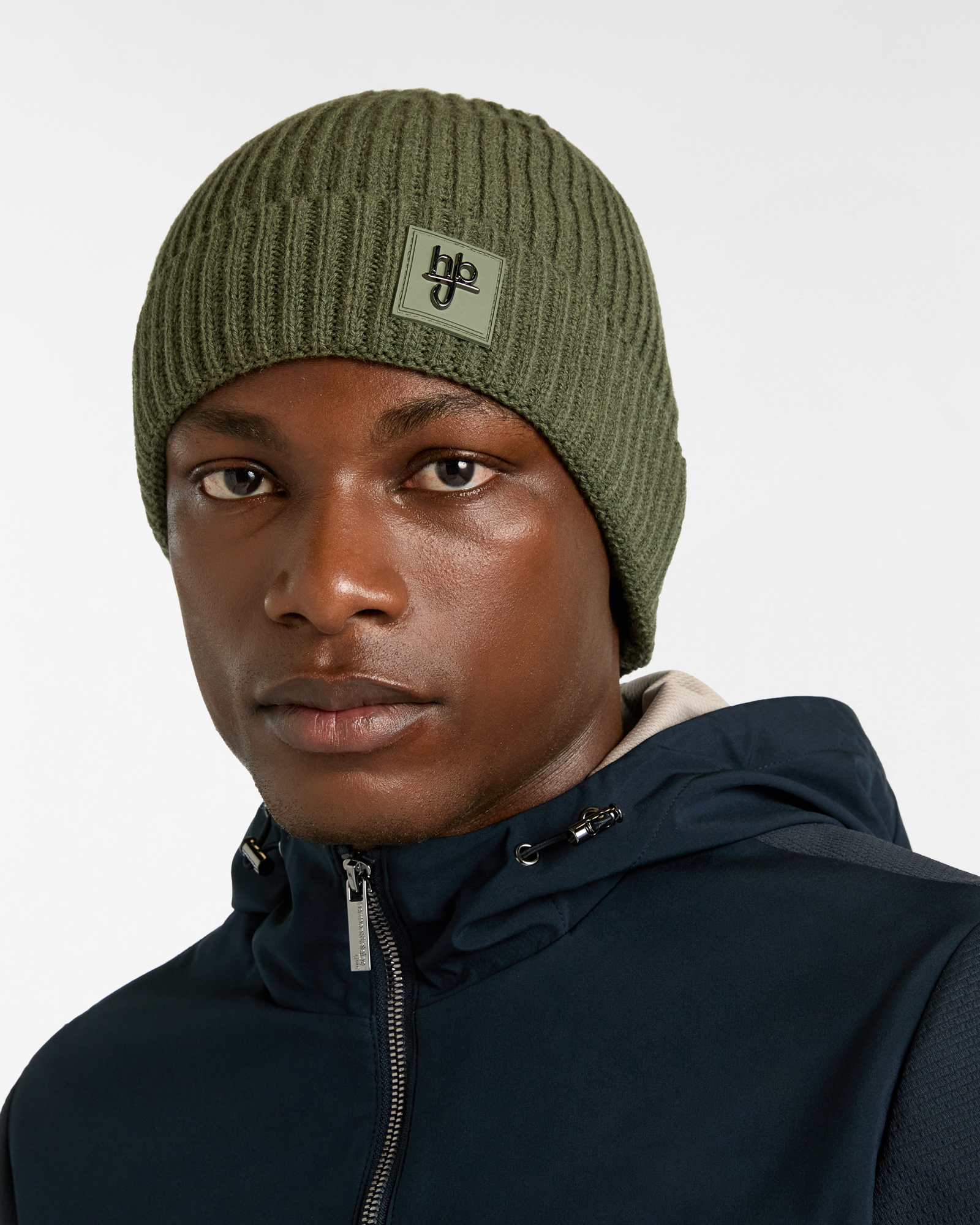Ribbed Knit Beanie with Logo Patch