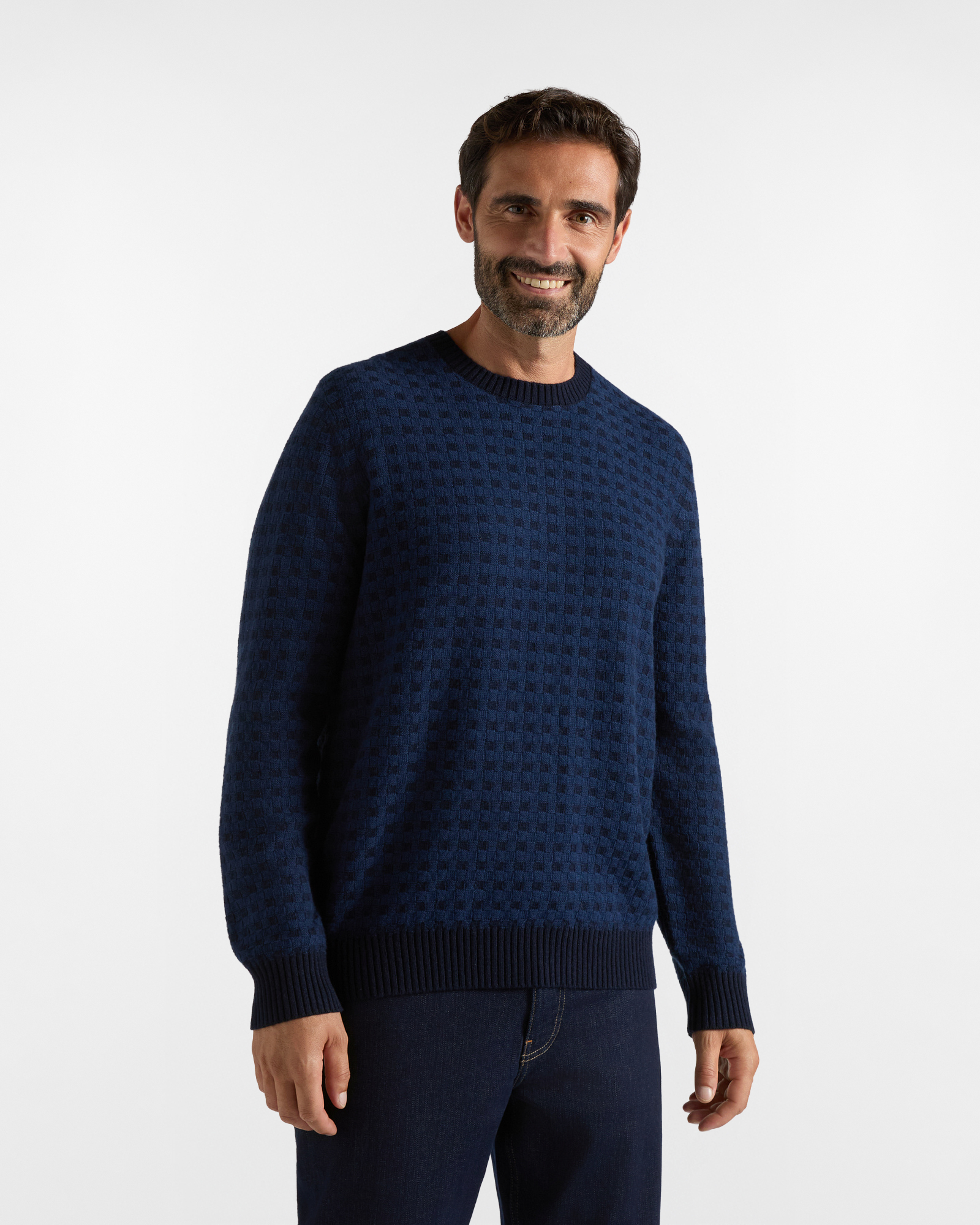 Maglia Girocollo HBJ Uomo in Misto Lana e Cashmere Blu Scuro