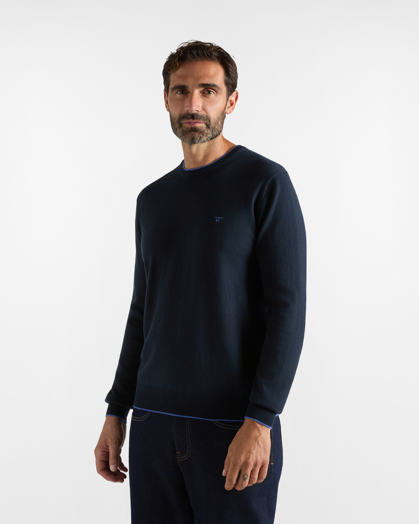 Maglia Girocollo HBJ Uomo in misto lana e cashmere blu scuro