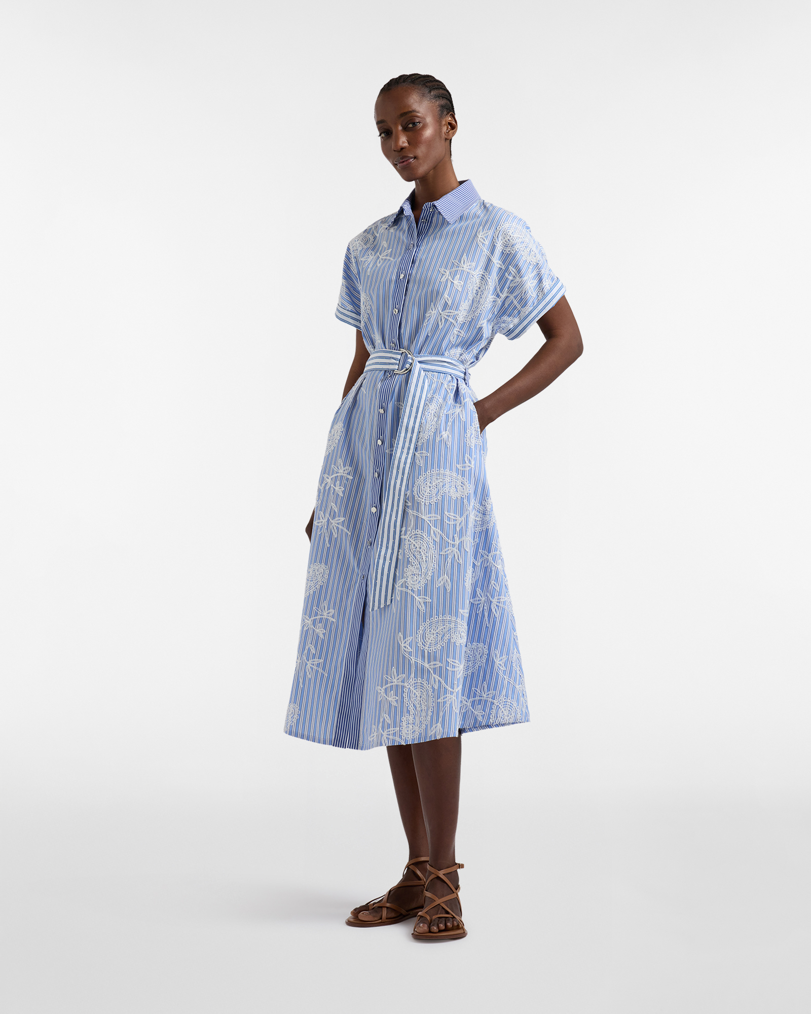 Women's shirt dress with embroidery, White, large image number 3